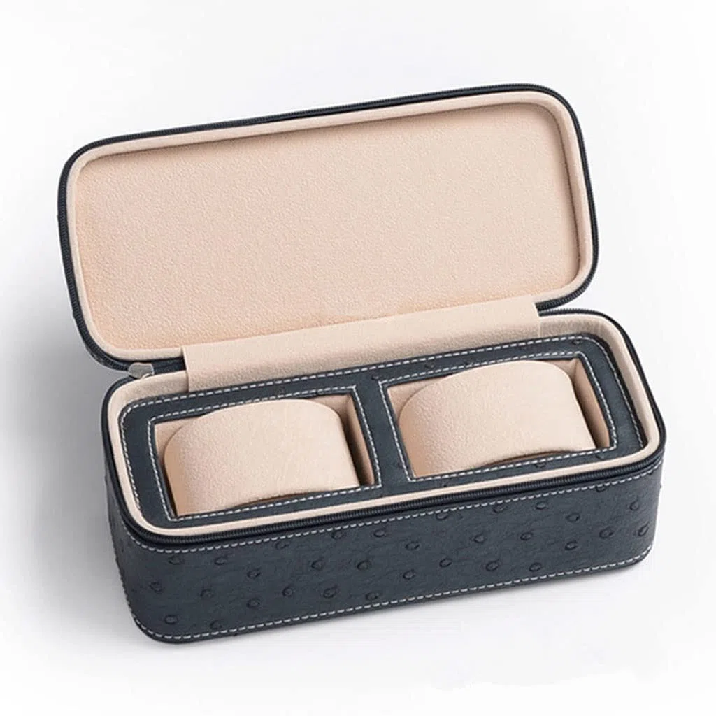 XBTGS Caja expositora de relojes con cremallera, caja de almacenamiento para relojes, colección de joyas, caja de viaje azul