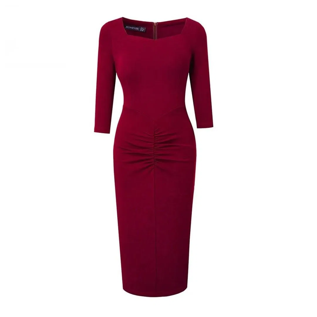 Vestido Ajustado Elegante De Oficina De Negocios Formal Vestido De Color Sólido De Primavera para Mujer