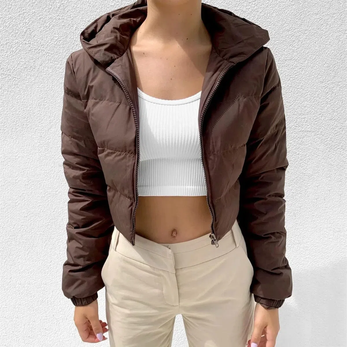 Chaqueta Mujer Invierno Abrigos De Cazadora Forro Polar，Abrigo térmico femenino chaqueta corta con capucha cremallera frontal y diseño de manga larga