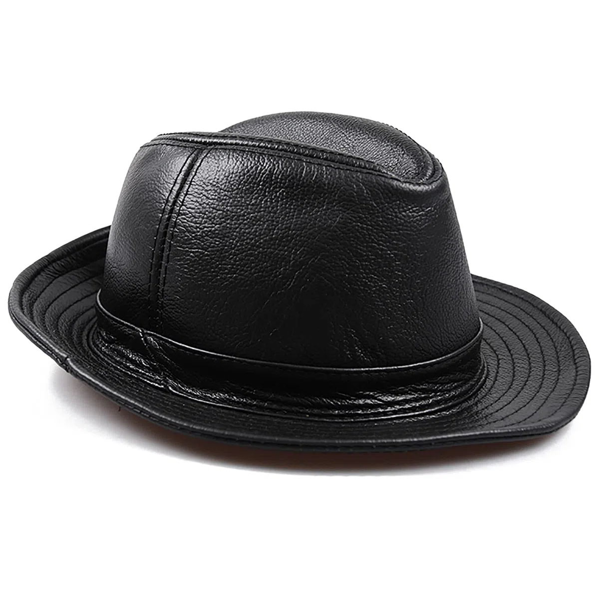Sombreros de invierno, cuero para hombre jazz gorra vintage sombrero de vaca gran ala fedora otoño 55-62 cm