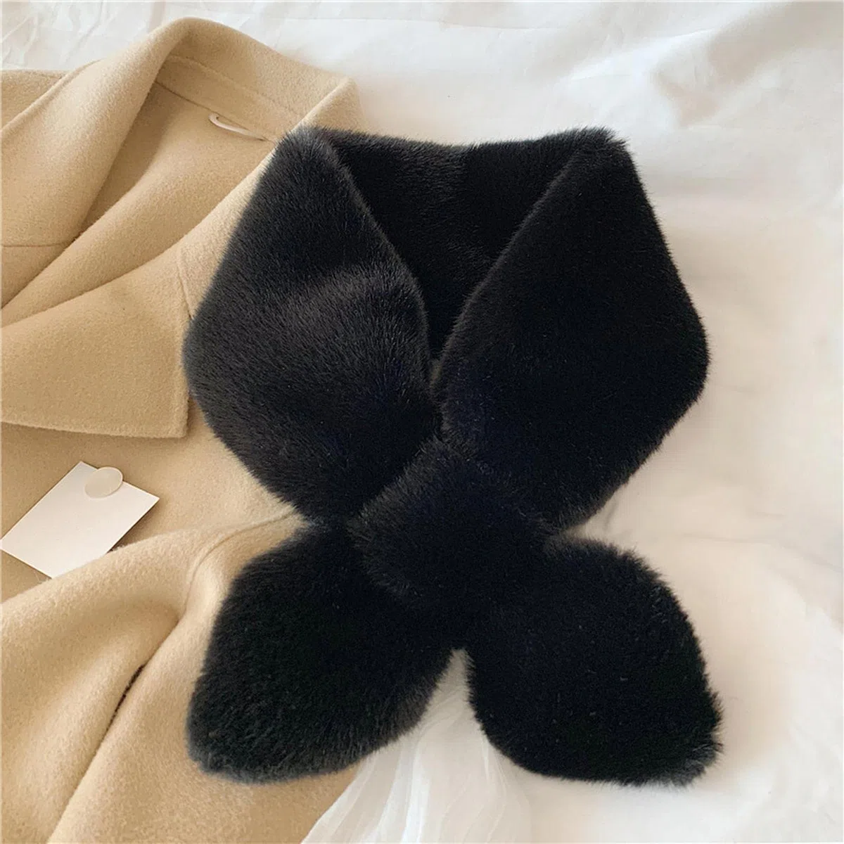 MOGSA Bufandas falsas de piel de conejo para mujer, bufanda gruesa de invierno para otoño