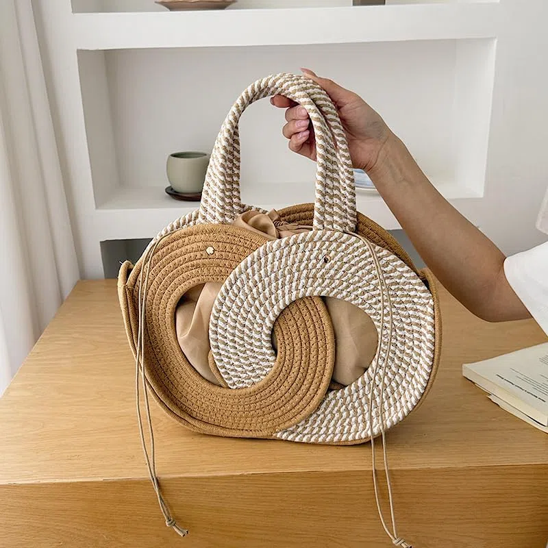 Bolso de playa de ganchillo para mujer, gran capacidad, retro, asa superior