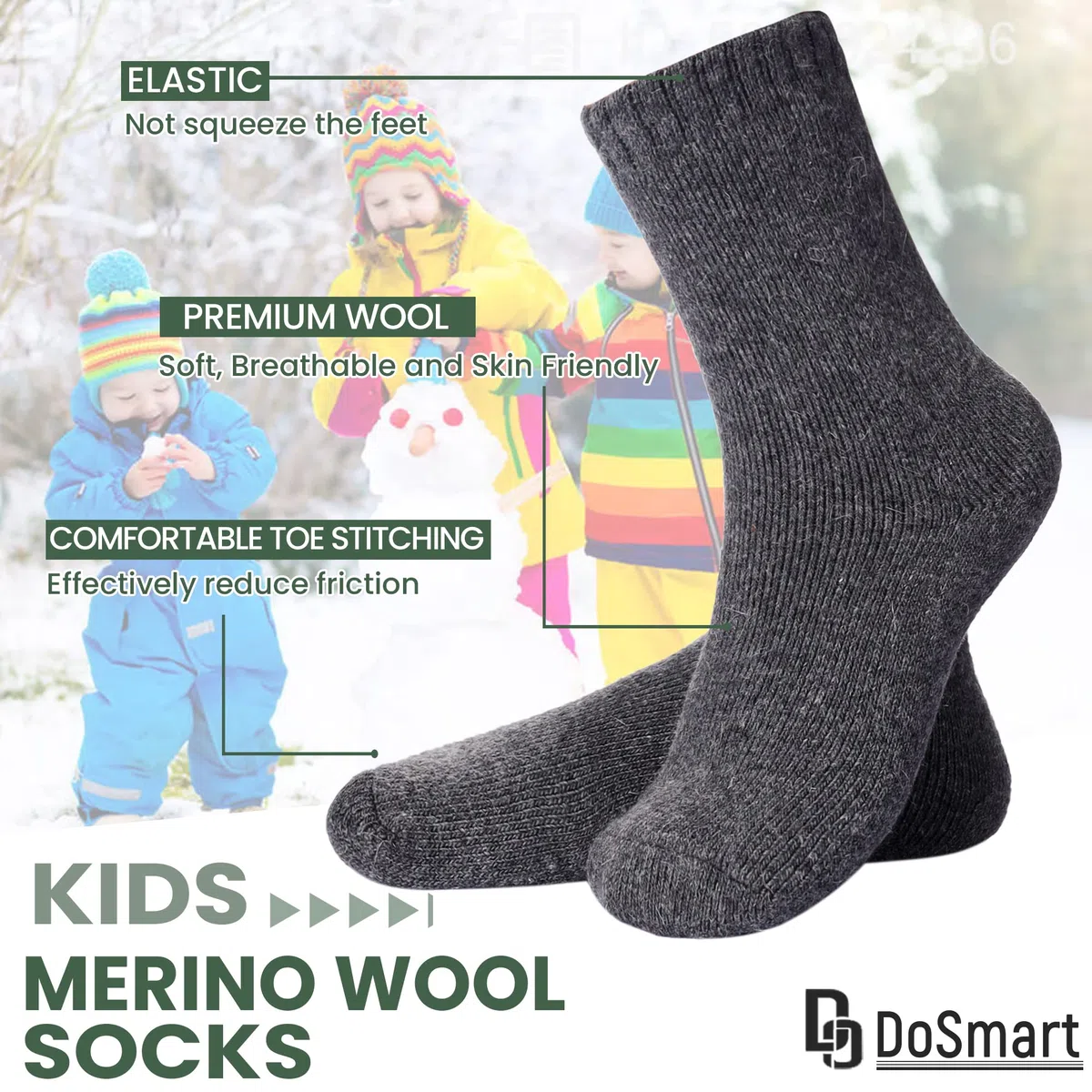 DoSmart Children's Winter Warm Wool Solid Color Socks Kids Boy Girls Hiking Thermal Boot Crew Socks 6 pares