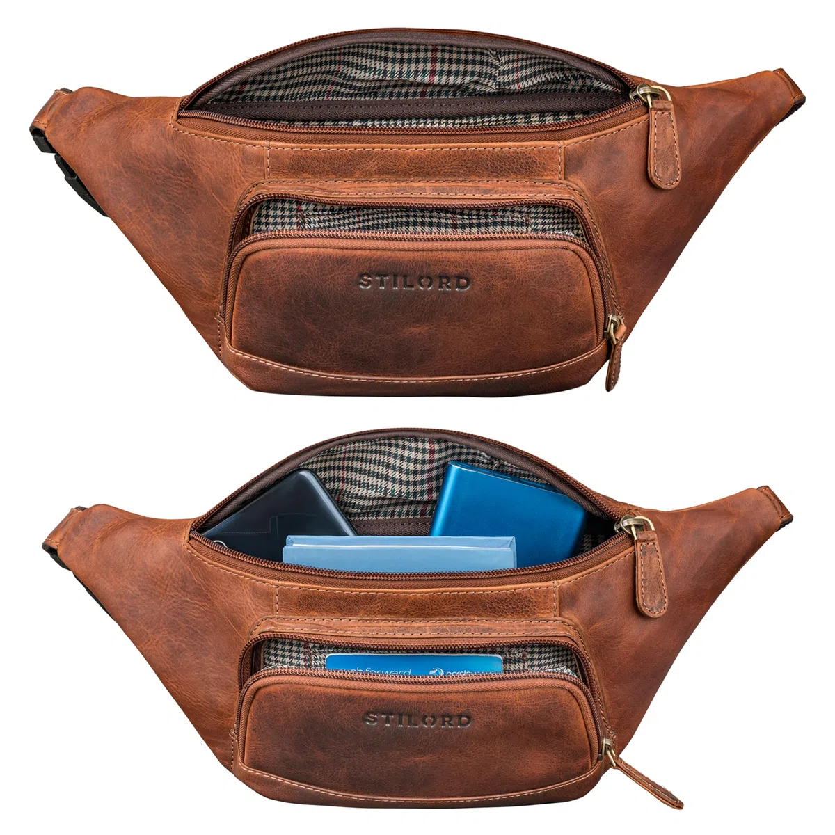 STILORD 'Raven' Cinturón Cuero Hombre Bolso Riñonera Mujer Grande - Bolso de Pecho Piel Auténtica - Bolsa Cadera con cinturón Ajustable Ideal para Festivales y Compras, Color:Prestige - marrón