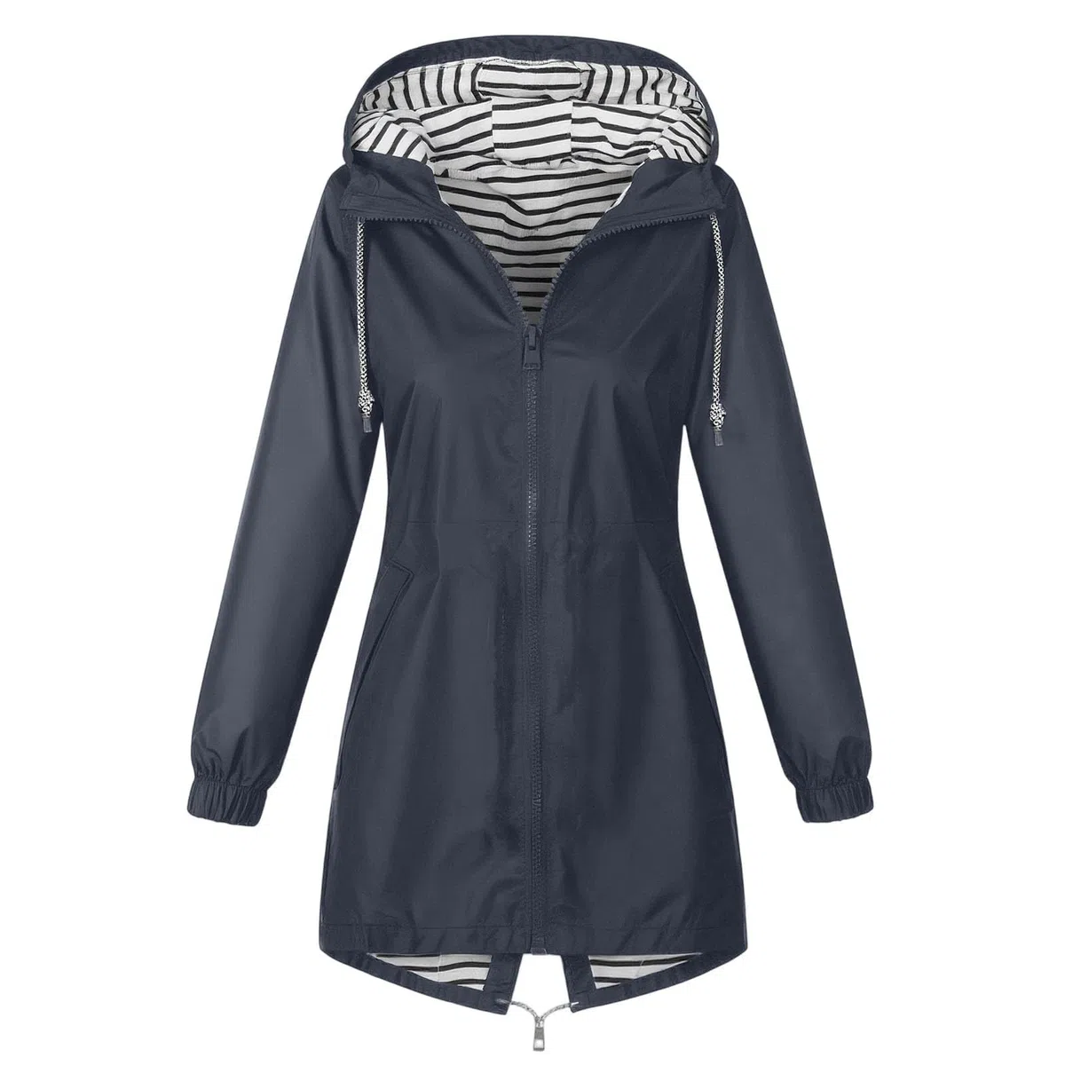 Generisch Chaqueta cortavientos ligera para mujer, con capucha, bolsillos a rayas, anorak, para senderismo