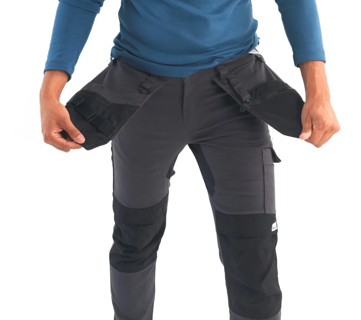 Bitco - Sauer - Pantalones de Trabajo Negros elásticos para Hombre, con Bolsillos Acolchados Impermeables y oleófobos Reforzados con Cordura®