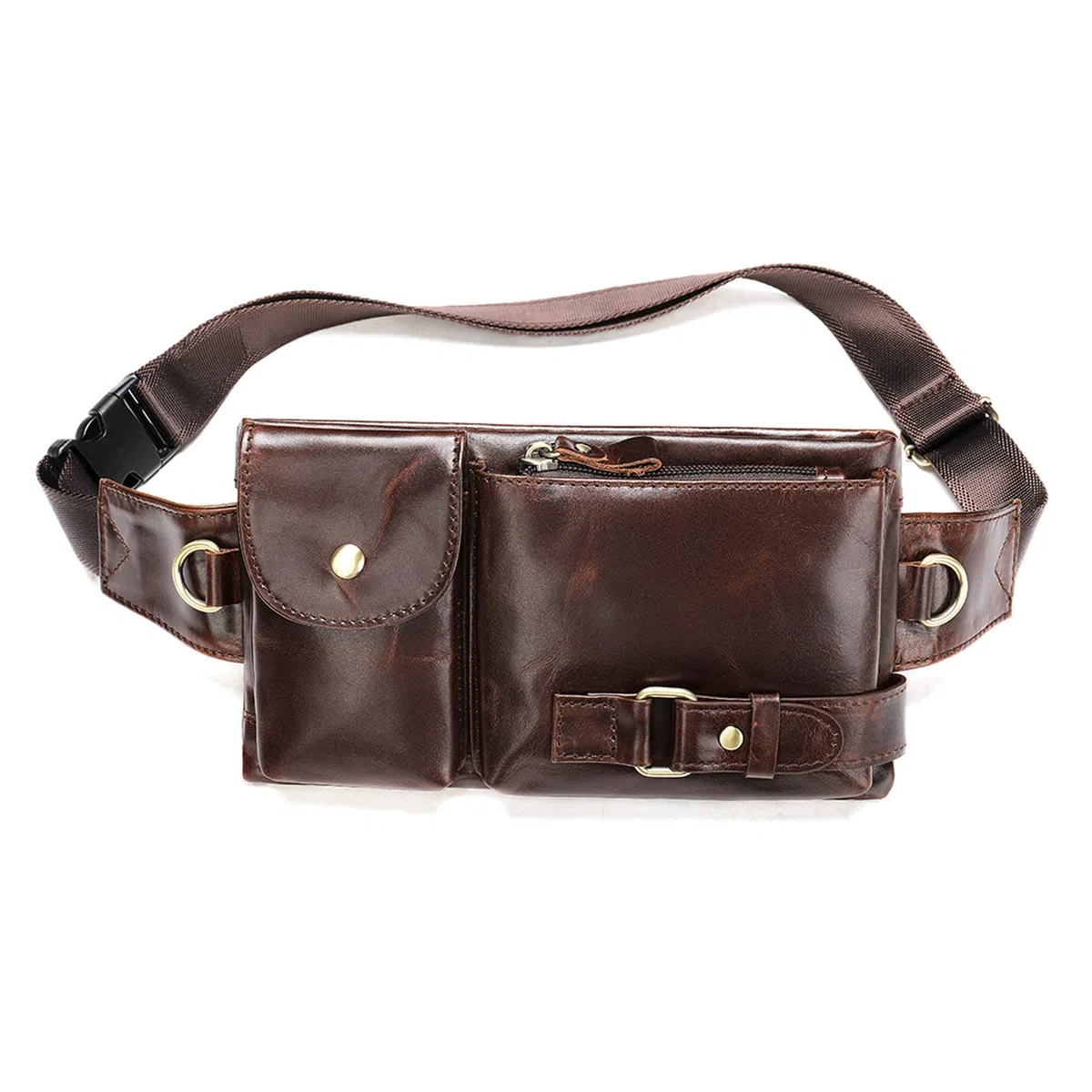 FANDARE Retro Riñonera Hombre Bolso Hombro Bolsa de Pecho Cuero Bolsa Cruzada Bandolera Impermeable Bolsos Bandolera para Hombres Excursionismo Senderismo Escolar Viaje Crossbody BagMarrón B
