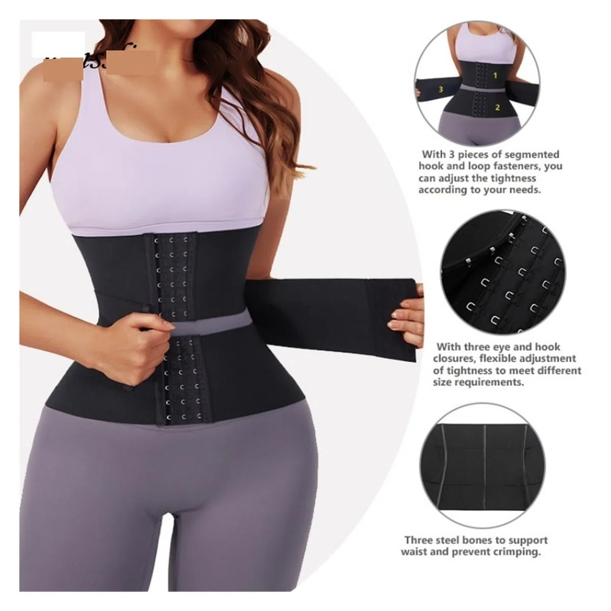 Fajas Reductoras Mujer Cinturón de entrenamiento de cintura XS-3XL for mujer, con 3 segmentos debajo del busto, diseño de reloj de arena.