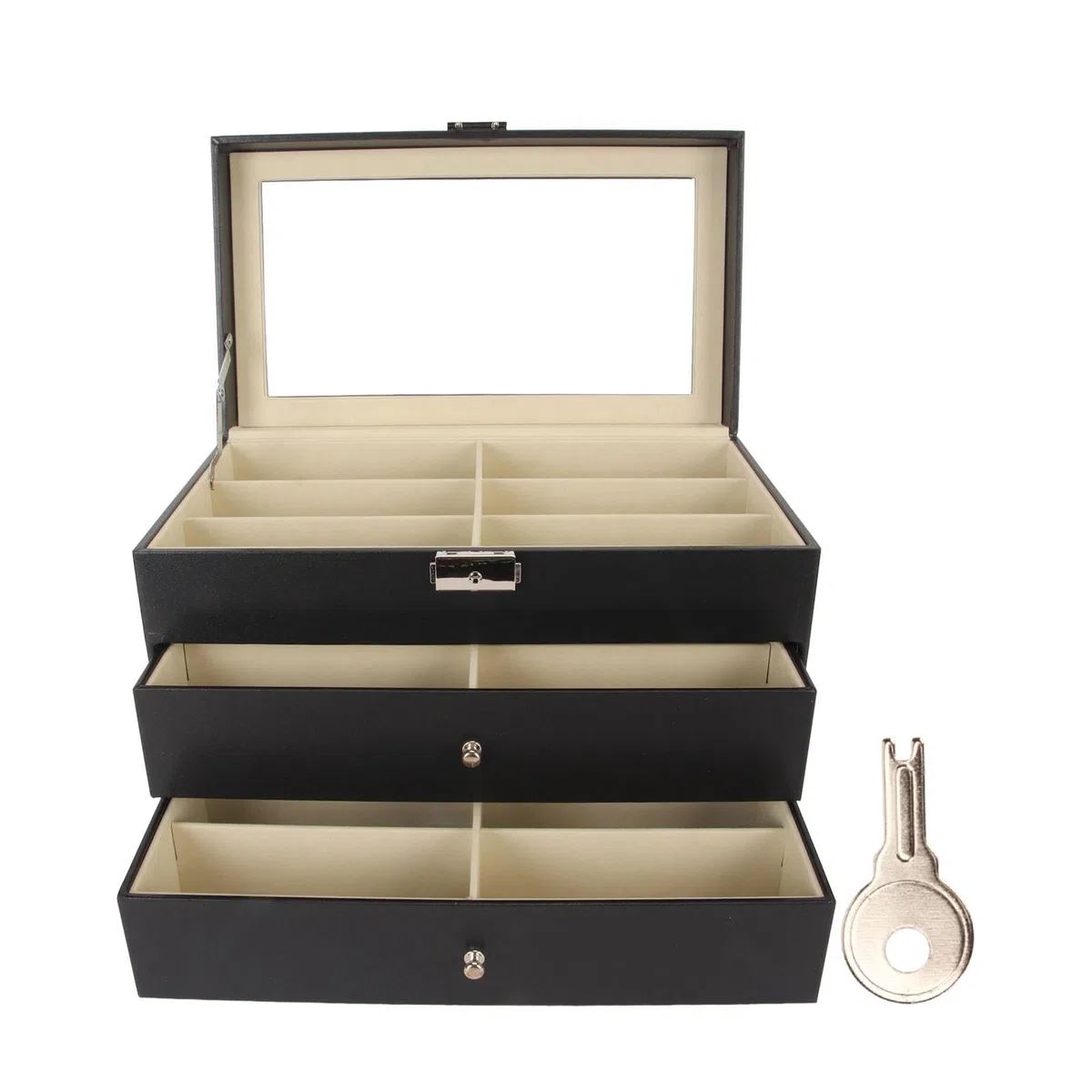 mingzhe Organizador de Gafas de Sol Caja Almacenamiento Anteojos 18 Ranuras Vitrina Soporte para Gafas 3 Capas con Cierre Metal para Tocador Tienda Fibra Carbono