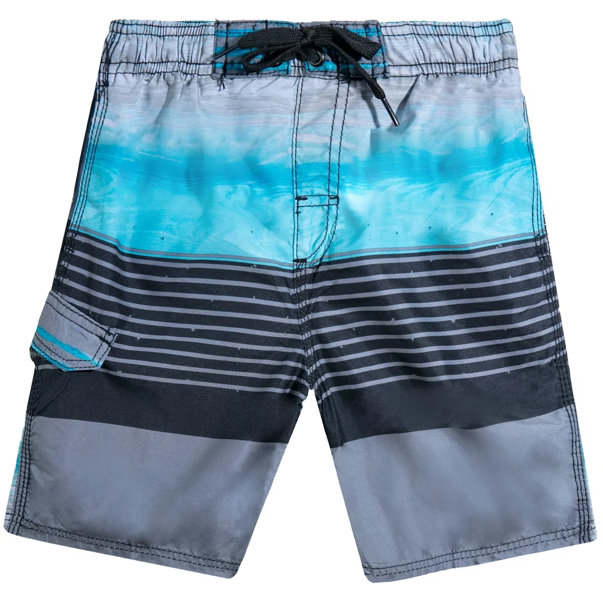 Kanu Surf Boys' Yolo Quick Dry UPF 50+ Beach Swim Trunk, Moonbeam Black/Aqua, Large (7)