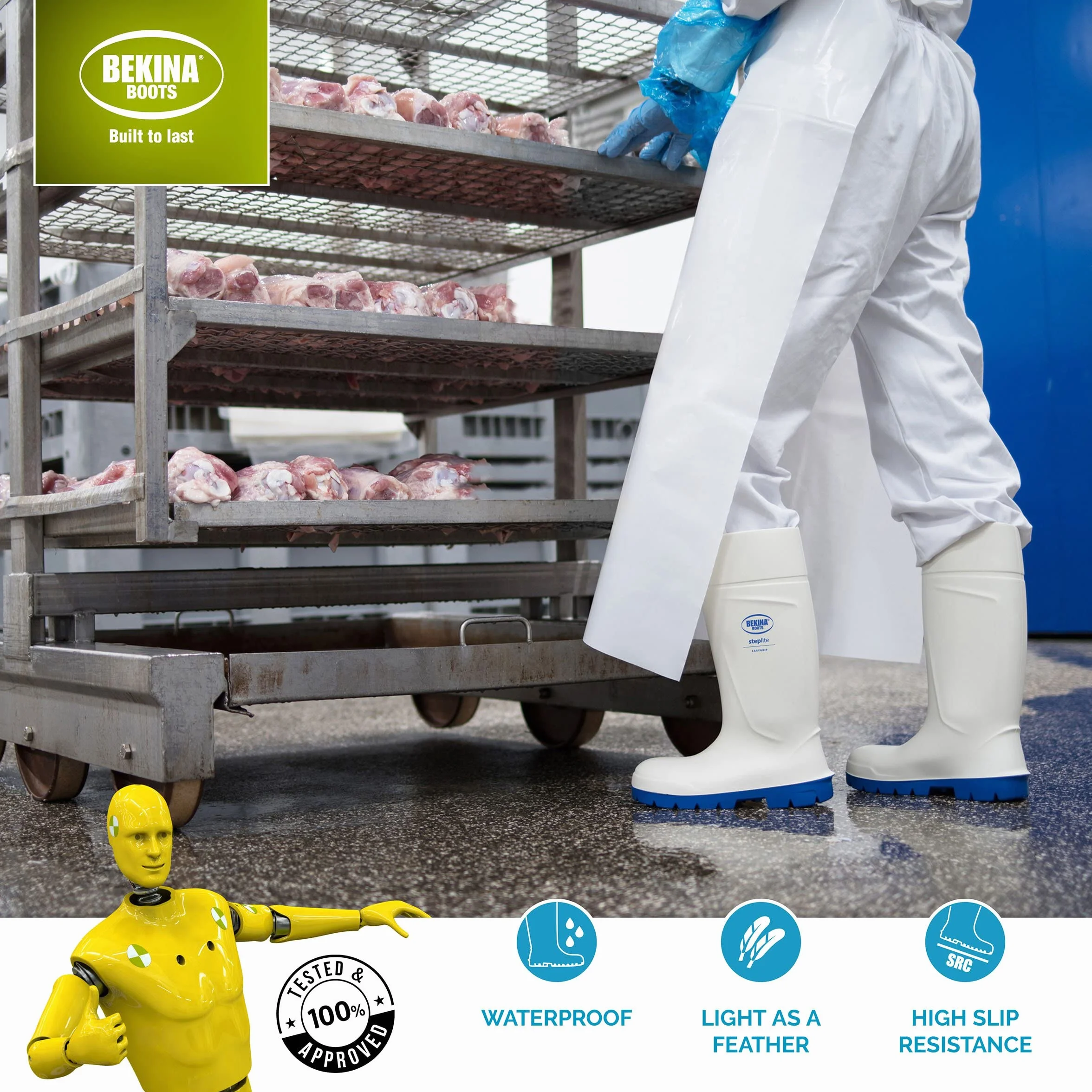Botas de Seguridad con Puntera de Acero para la Industria alimentaria, fáciles de Limpiar y desinfectar, Incl. Suela incrustada para pies Secos, Gran Comodidad de Uso, Blanco, EU 47