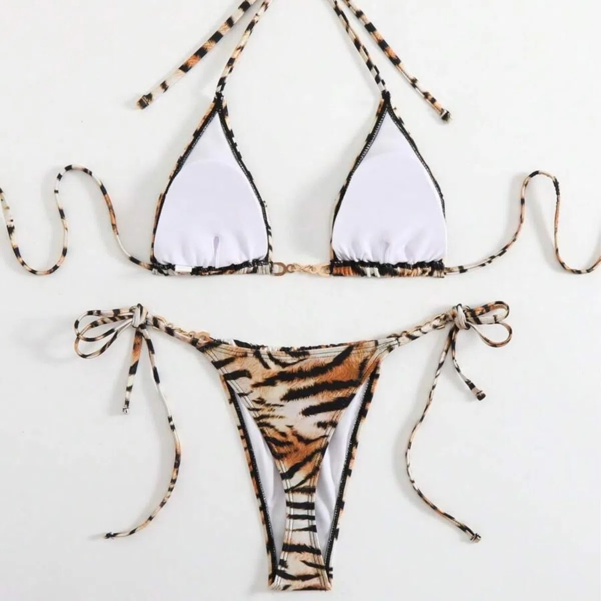 Bikini Mujer Mujeres Tigre Impresión Triángulo Conjunto Corbata Lado Dos Piezas Traje De Baño Ropa Playa-coffeebrown-XL