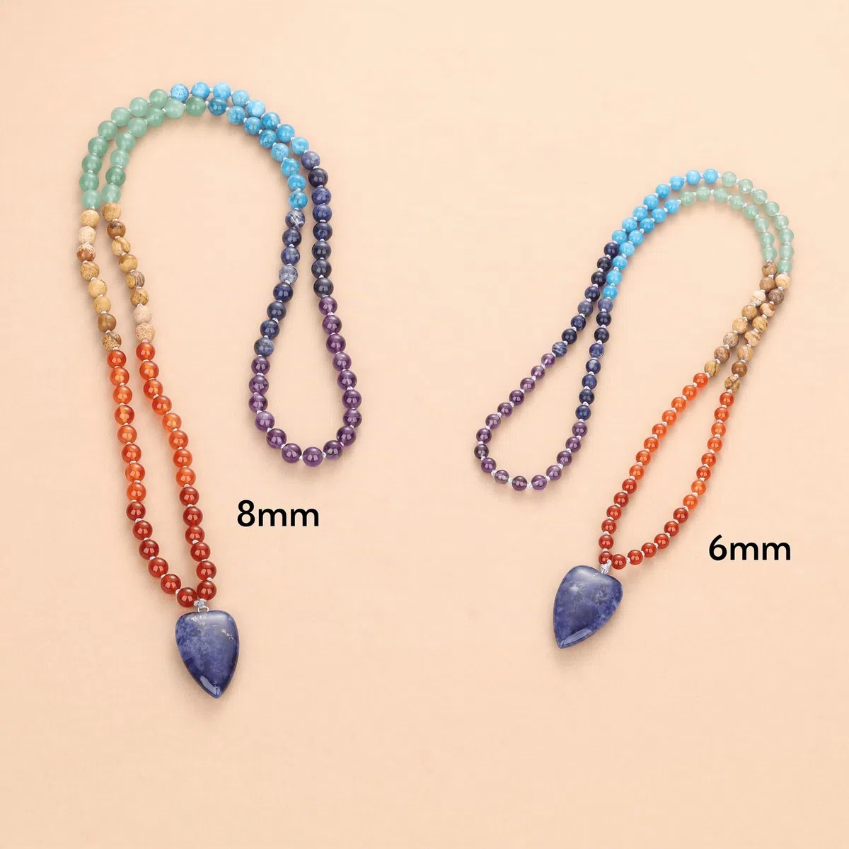 COAI Collar Rosario Japa Mala 108 Cuentas de Piedras Naturales Anudadas a Mano y Colgante Corazón Estilizado, Collar Piedras Naturales Hombre Mujer