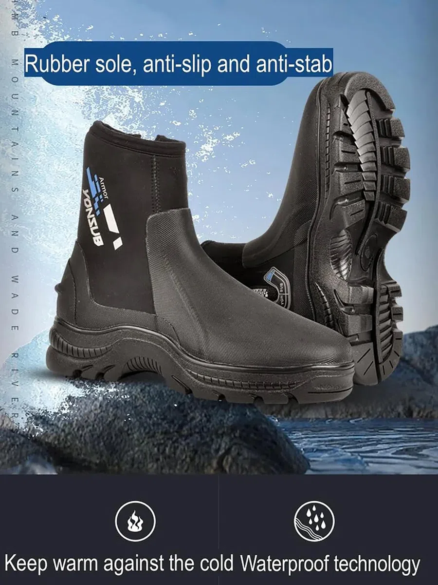 Botas de buceo de neopreno de 5 mm para hombres y mujeres, zapatos de agua de alta calidad con suela gruesa antideslizante, protección para los dedos, calzado duradero para esnórquel, surf, rafting y