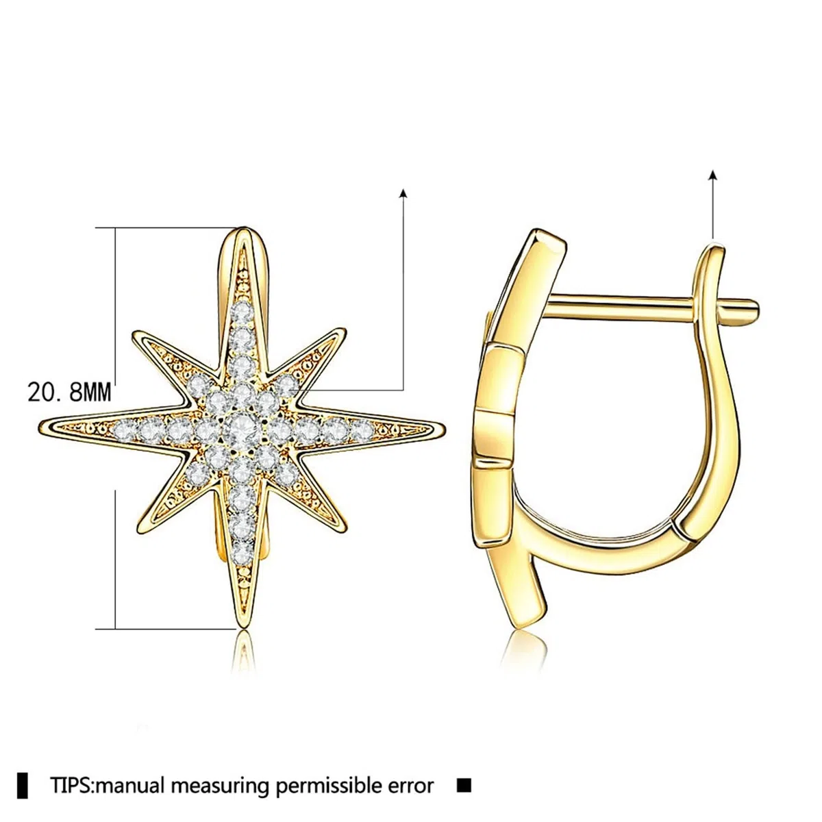 AMDXD Pendientes de oro blanco 585 de 14 quilates, estrella de aro con diamante, pendientes de oro Au585 para mujer, pequeños joyas de oro auténtico