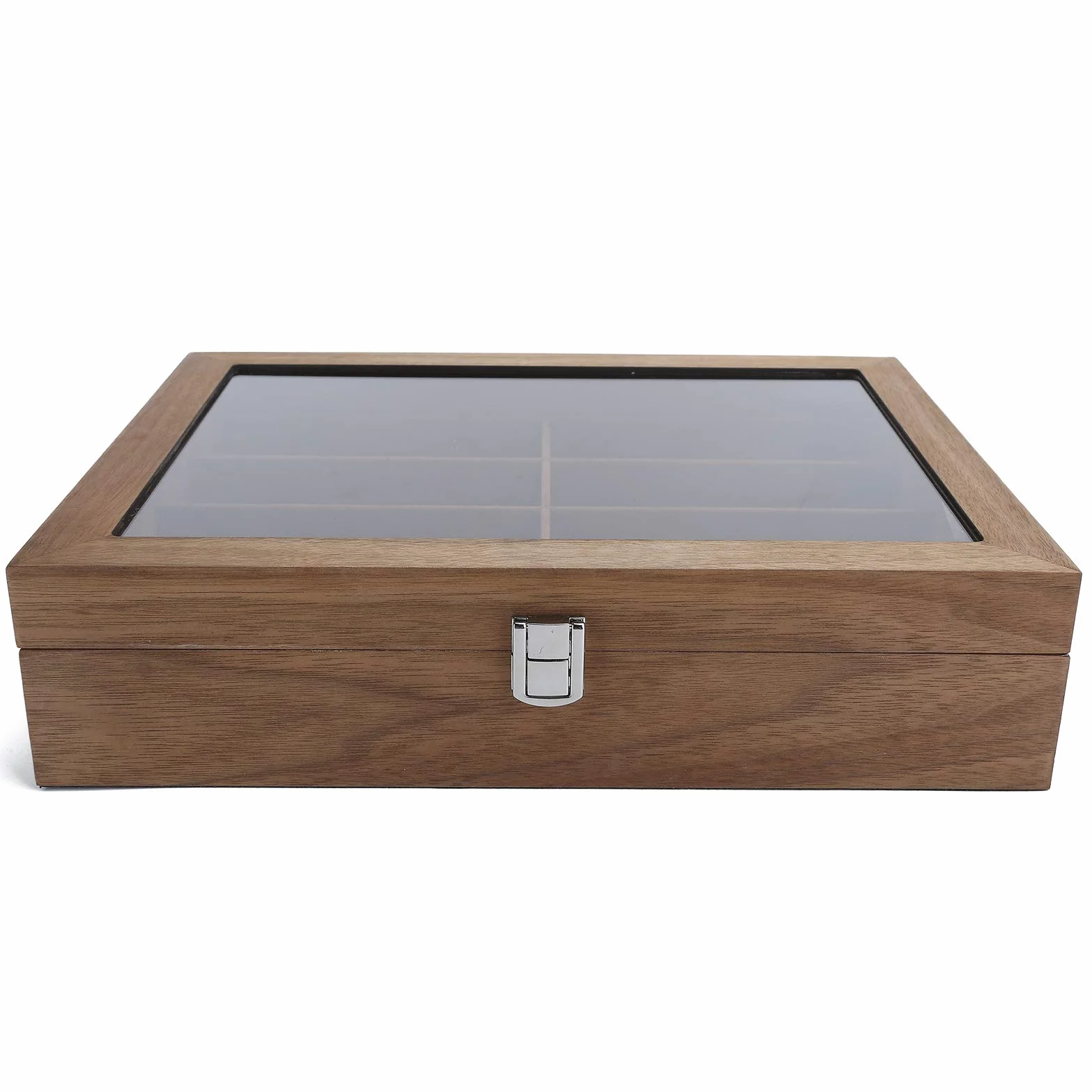 Bewinner Caja de Almacenamiento de 8 Gafas de Rejilla, Vitrina de Madera Maciza y Vidrio para Gafas de Sol, Organizador de Joyas con 8 Compartimentos Separados, Decoración de Viajes y Hogar