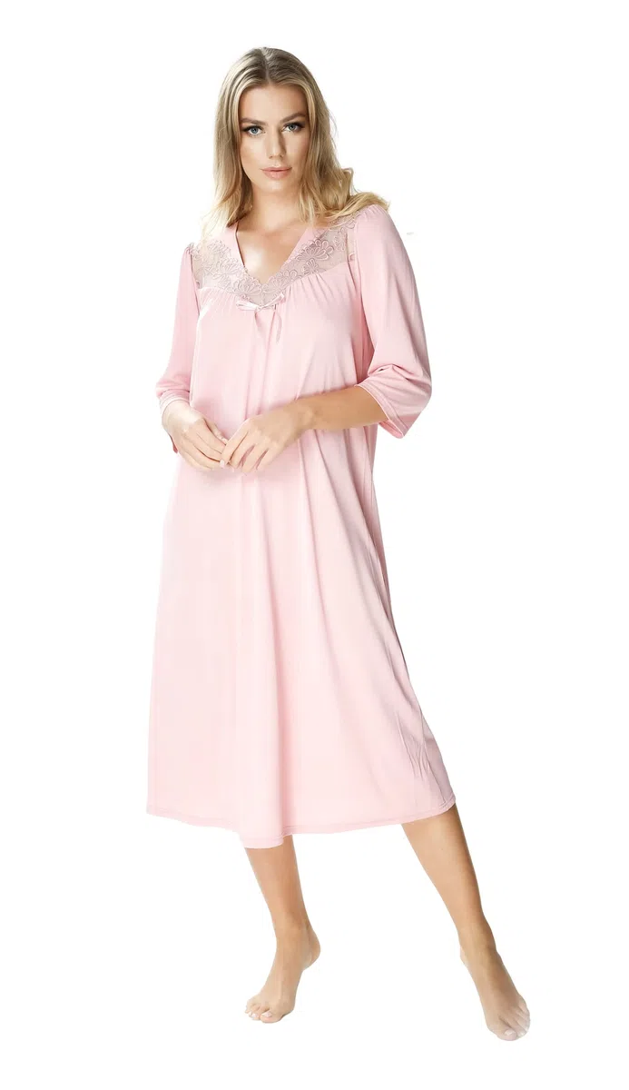 Diana Camisón de Manga Larga Mujer Pijama con Pijama de Seda Viscosa para Mujer en Muchos Colores y Tallas
