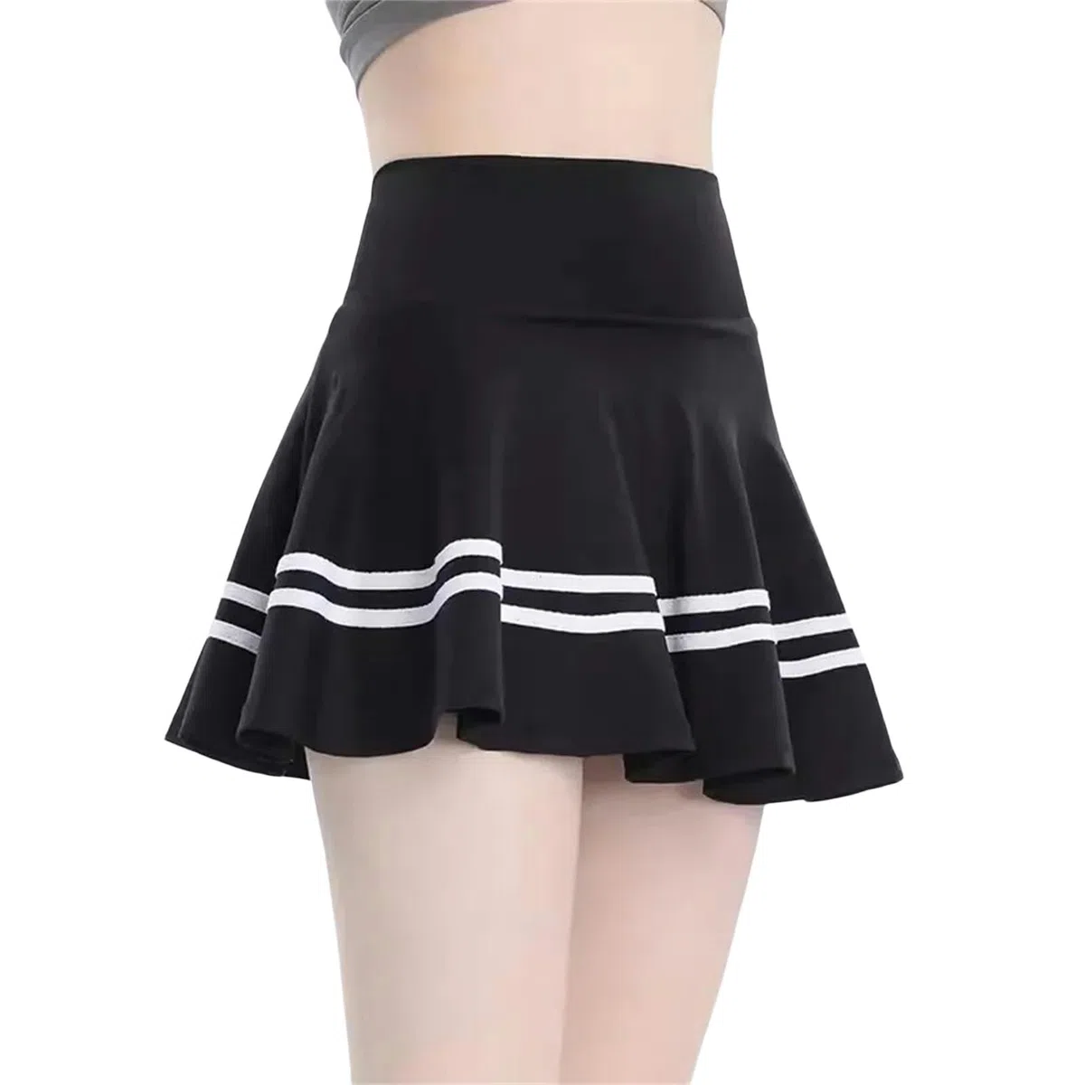 Falda Pantalones Cortos Deportivos De Verano Femeninos con Bolsas Laterales Incorporadas Y Faldas De Tenis Falsas De 2 Piezas De Cintura Alta-Negro-l