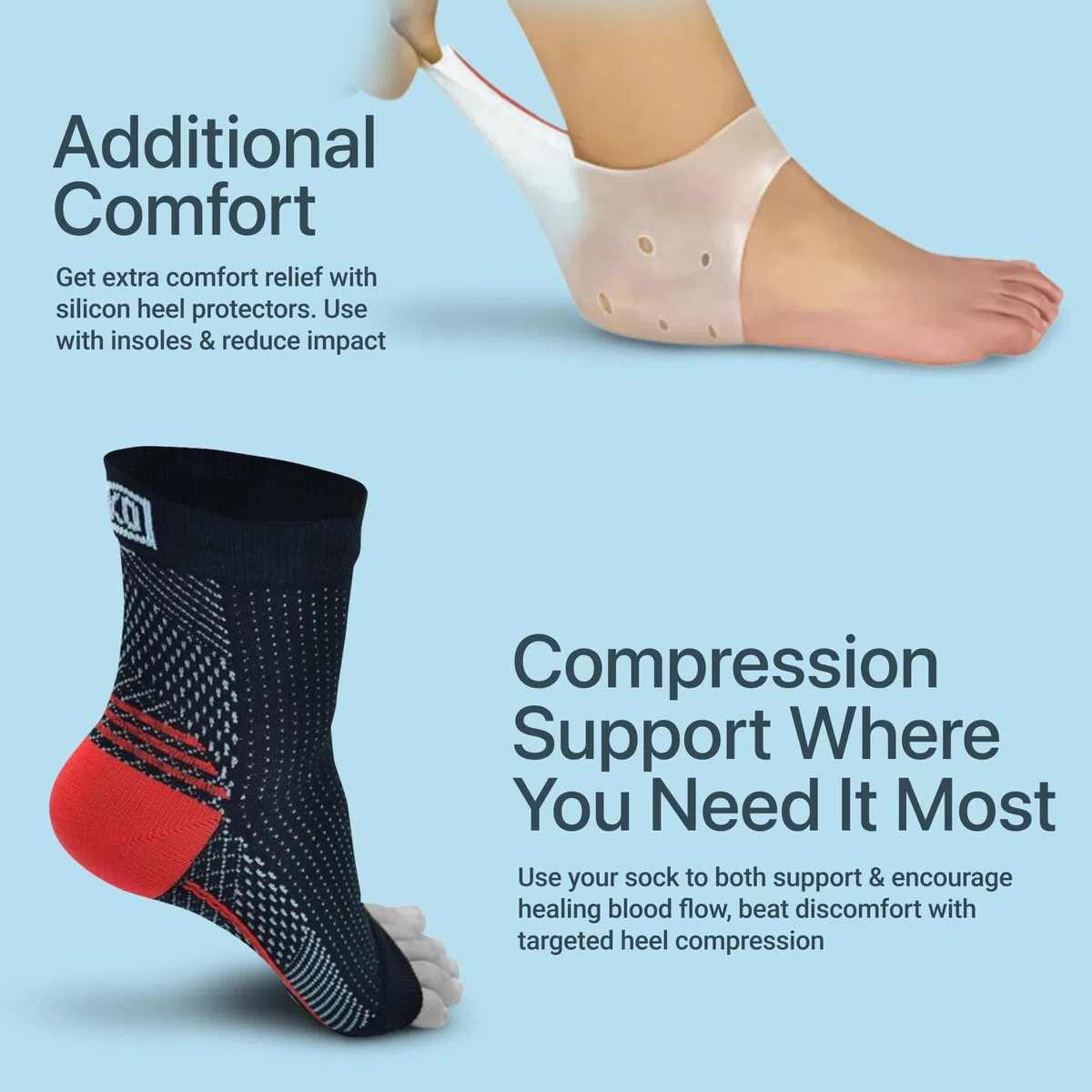 Atlecko Kit de calcetines de apoyo y alivio plantar, 11 piezas, 2 pares de calcetines para fascitis plantar, compresión de calidad cómoda (S/M)