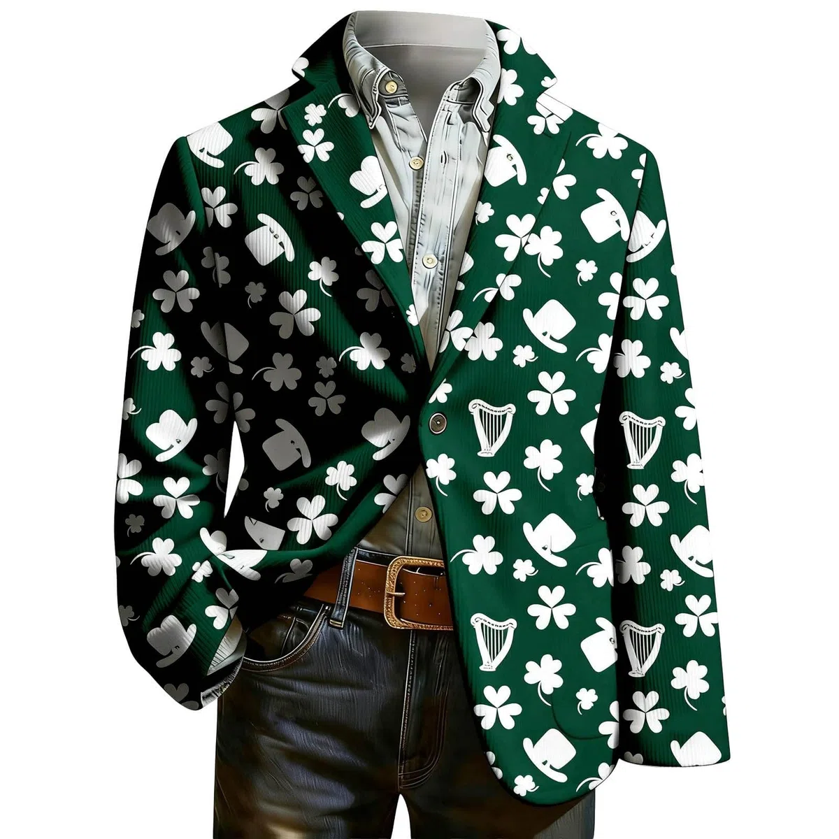 Elegante chaqueta de pana con estampado de esmoquin para hombre, estilo casual, para negocios y uso diario, discoteca (3)