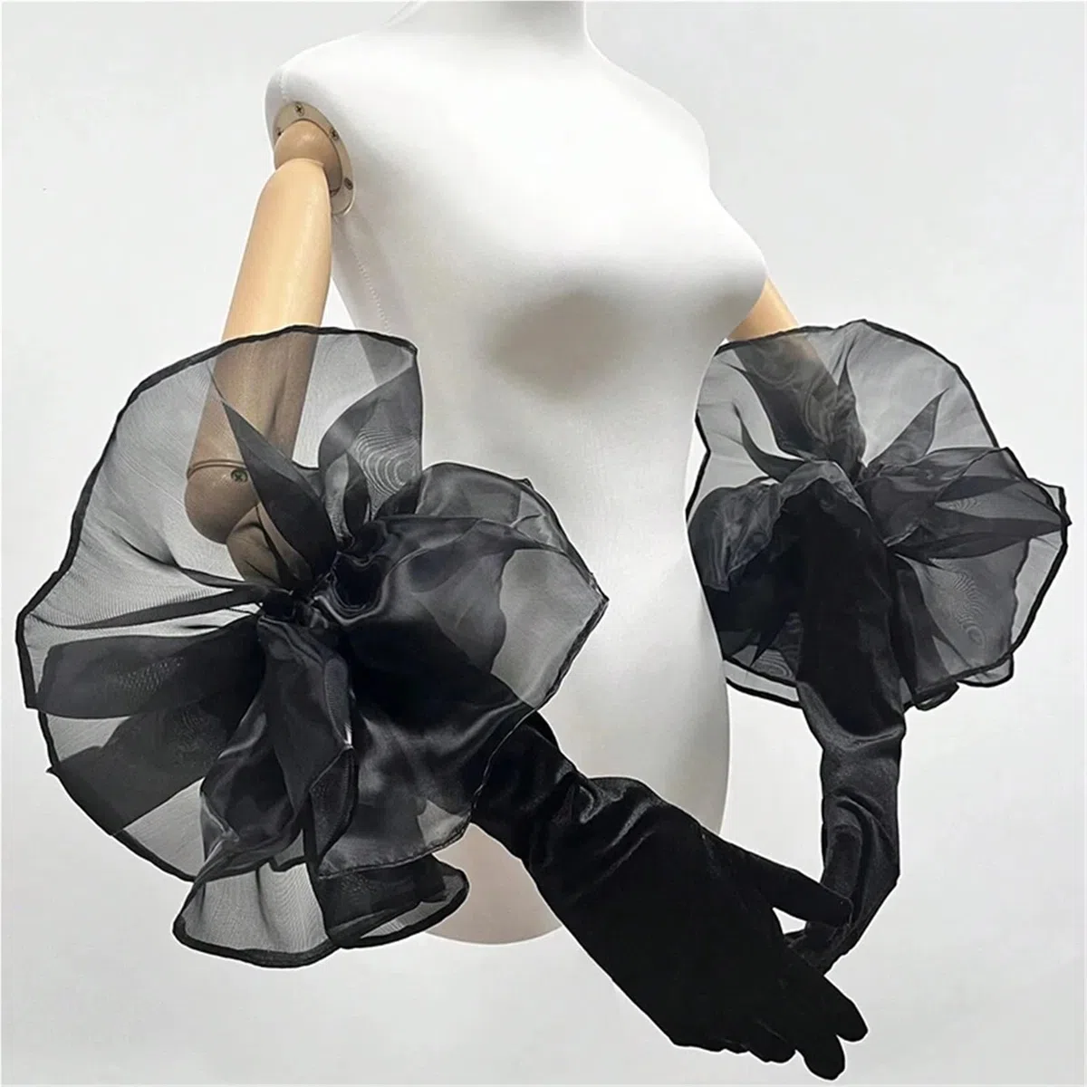 Guantes largos de terciopelo con volantes, color liso, manga mano for mujer, vestido novia, accesorio fotográfico, ropa, guante Para Cena Fiesta