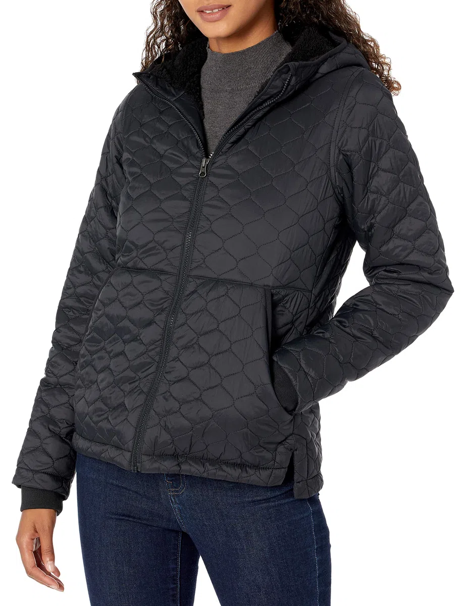 Amazon Essentials Mujer Chaqueta Acolchada Ligera con Cremallera Completa, Resistente al Agua, con Capucha y Forro de Sherpa