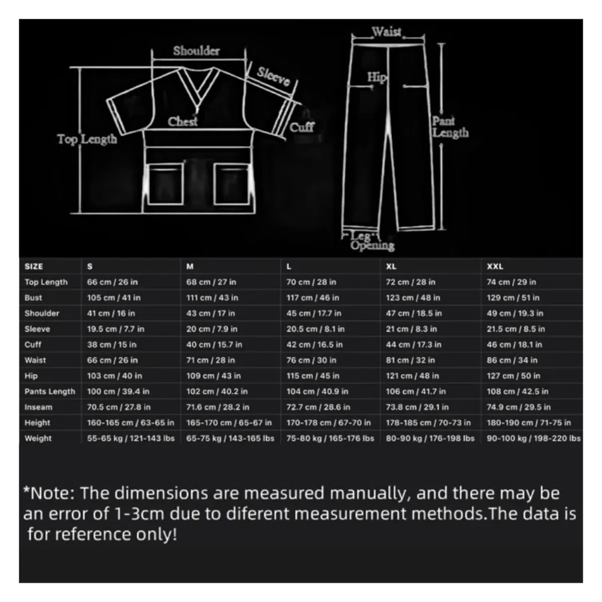 Conjunto de Uniforme médico for Hombre y Mujer, con Camiseta y Pantalones de Manga Corta con Cuello en V, Ropa de Trabajo for médicos y Enfermeras.(Black,L)