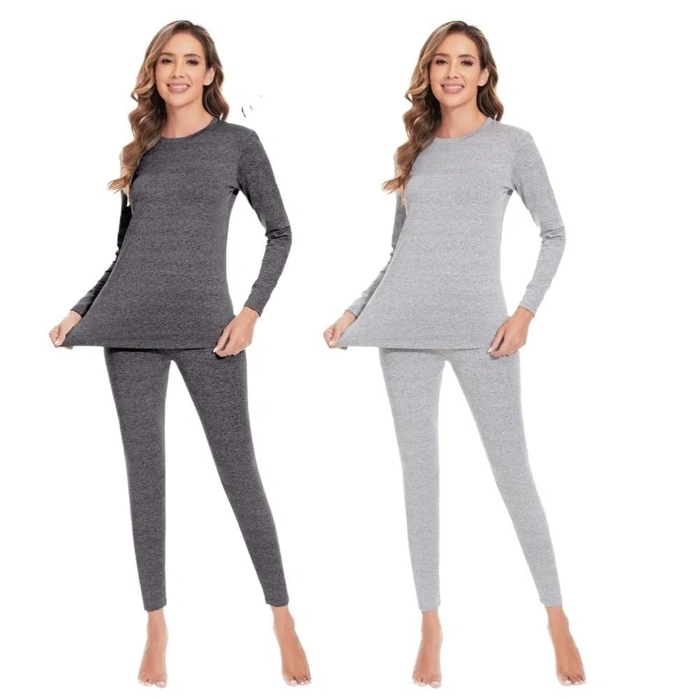 Set Intimo Termico Conjunto de ropa interior térmica for mujer Long Johns forro polar ultra suave capa base conjunto superior inferior for clima frío invierno ( Color : Grey and Light Grey , Size : XX