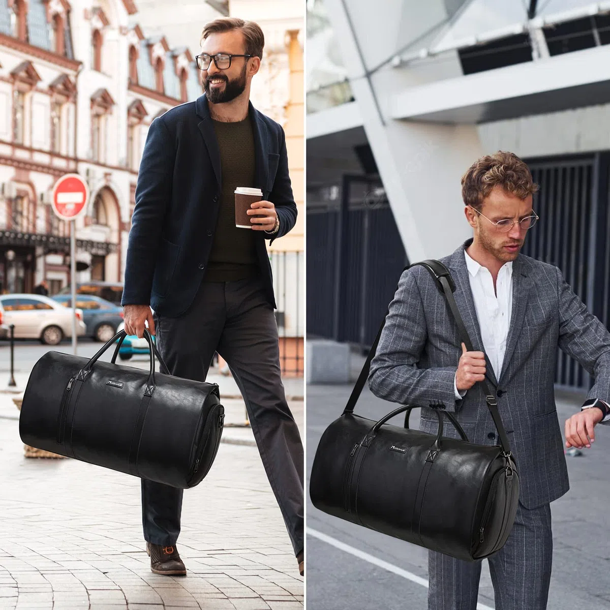 Modoker - Bolsa de Cuero Convertible, Bolsas de Viaje para Ropa y Negocios, Regalo para Hombres y Mujeres, Maleta Impermeable, Color Negro
