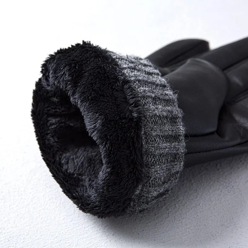 Guantes térmicos para Invierno Guantes de Cuero for Hombre Pantalla táctil Forro Polar Piel Oveja Invierno Negro Varios tamaños