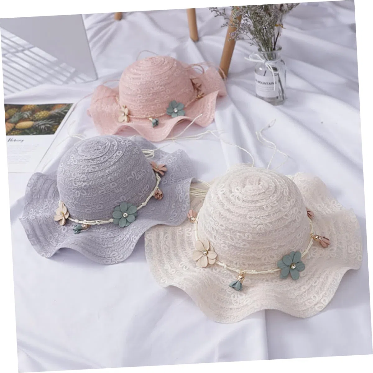 Holibanna Sombrero de ala Ancha Tarro de Almacenamiento de Monedas bebés Sombrero de bebé Concha Sombrero de Playa para Sombrero de Copa Sombrero para Bambú