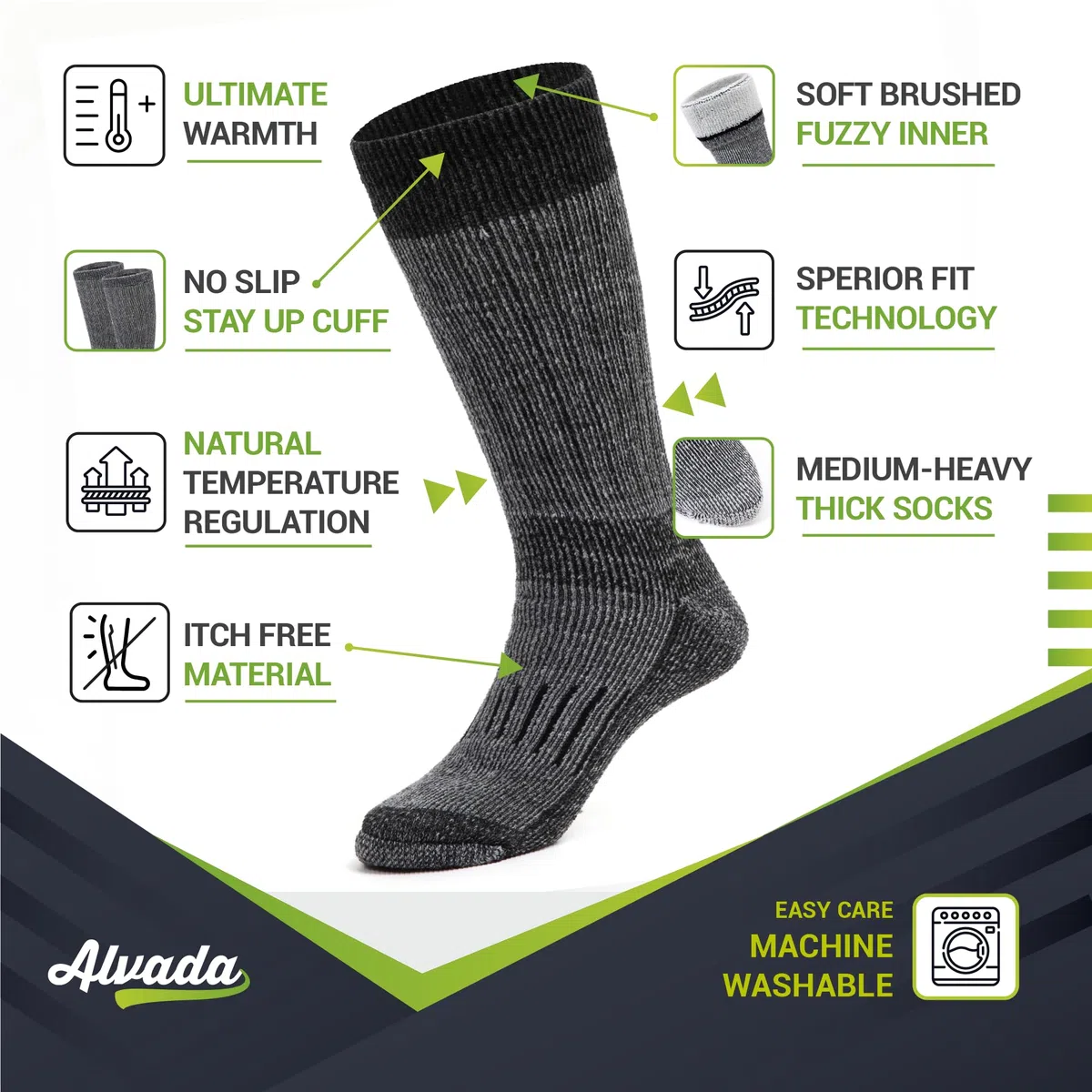 Alvada Calcetines térmicos de lana cálidos para invierno, absorben la humedad y transpirables, cómodos calcetines para botas