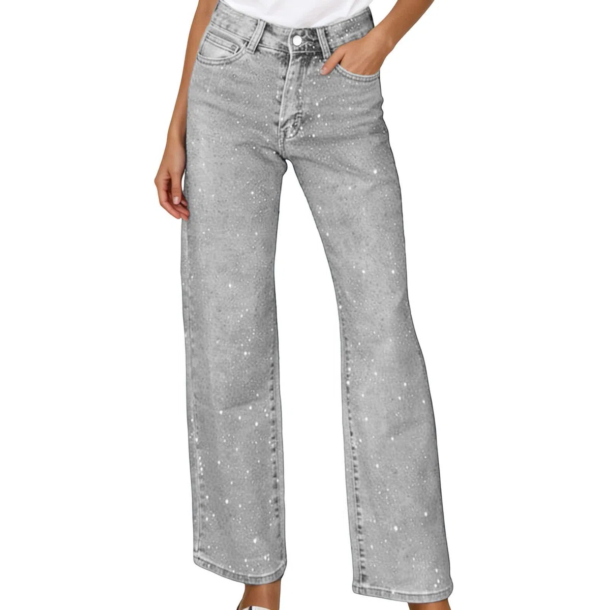 Vaqueros Mujer Anchos Vaqueros Elásticos Mujer Campana Pantalones Relajados De Pierna Ancha para con Tira De Botones Visibles Elegantes Cintura Alta Ajustados Estilo Urbano