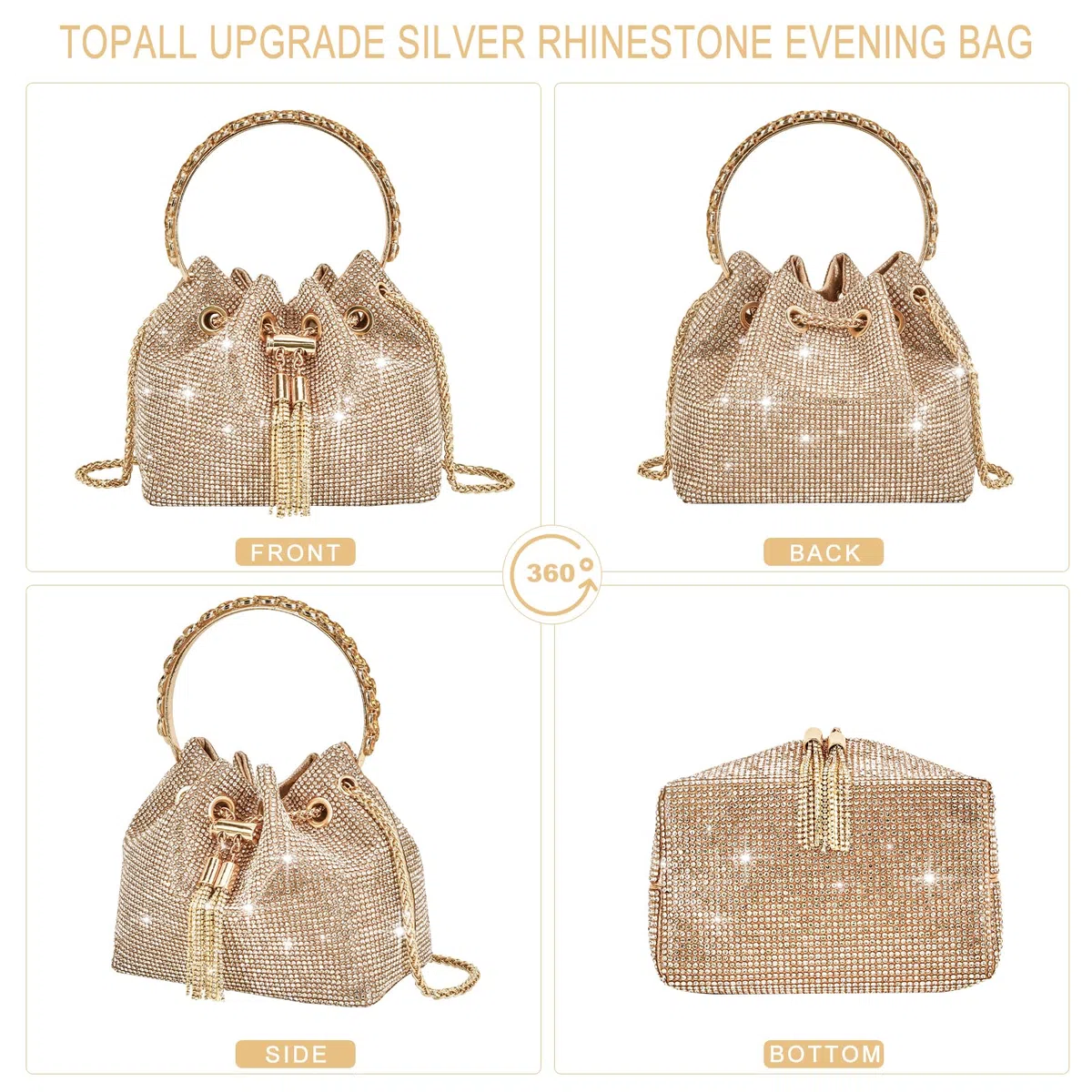TOPALL Bolso Fiesta Mujer,Bolso de Fiesta Pequeña, Bolso de Mano Noche,Bolso de Mano para Mujer con Purpurina, Bolso Cruzado, Bolso de Novia para Boda, Evento, Citas, Cóctel