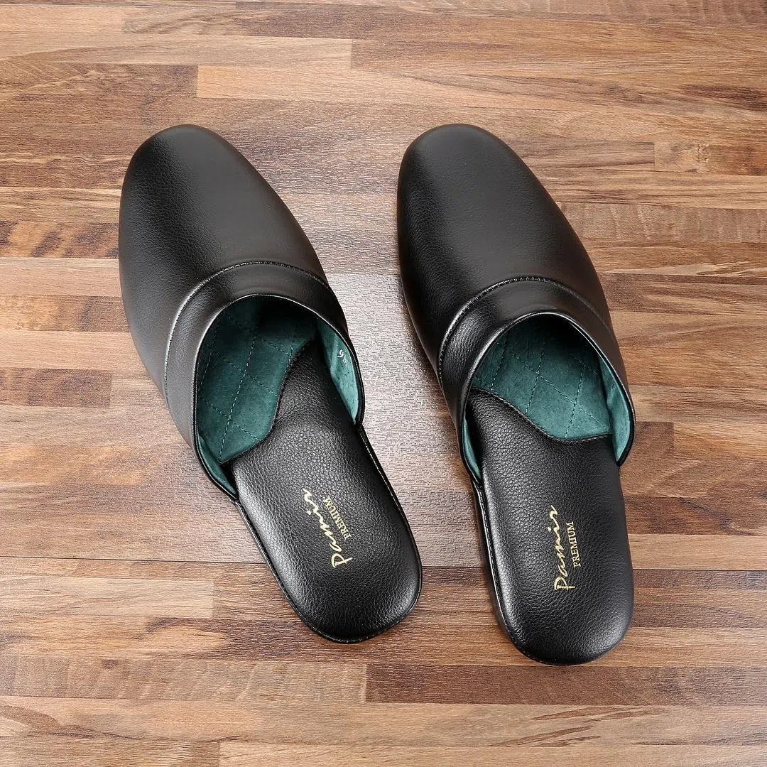 Pamir Pantuflas de piel auténtica para hombre con suela de espuma viscoelástica y suela de piel, talla 9 de ancho