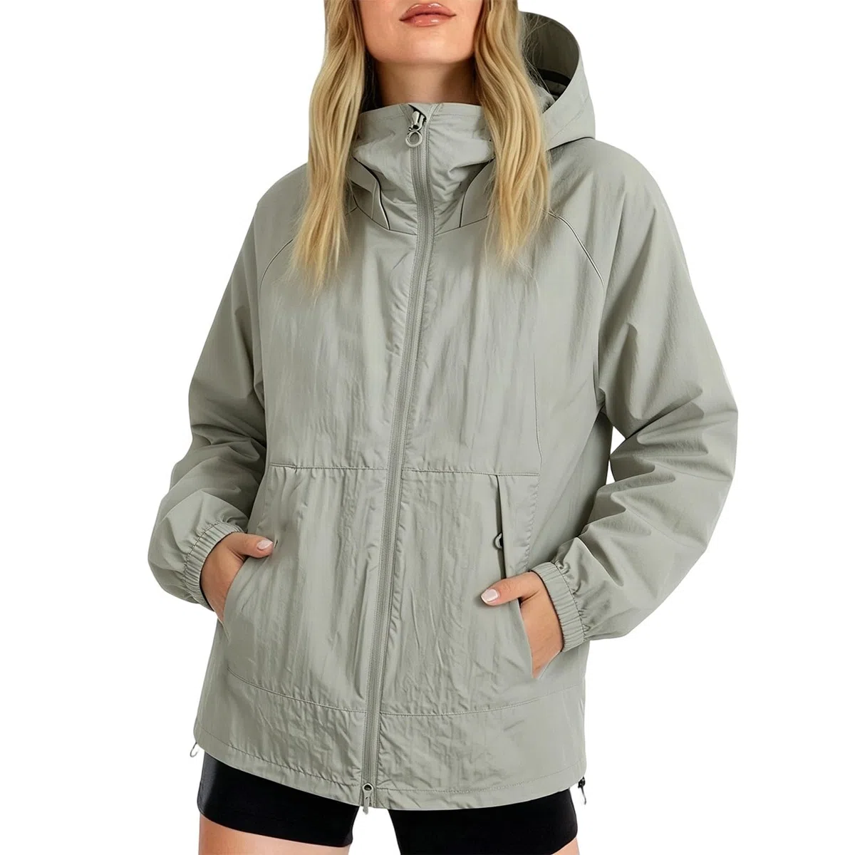 Chubasquero para mujer, impermeable, transpirable, chaqueta de entretiempo, plegable, deportiva, sudadera con capucha para mujer, con cremallera, chubasquero, cortavientos, trekking