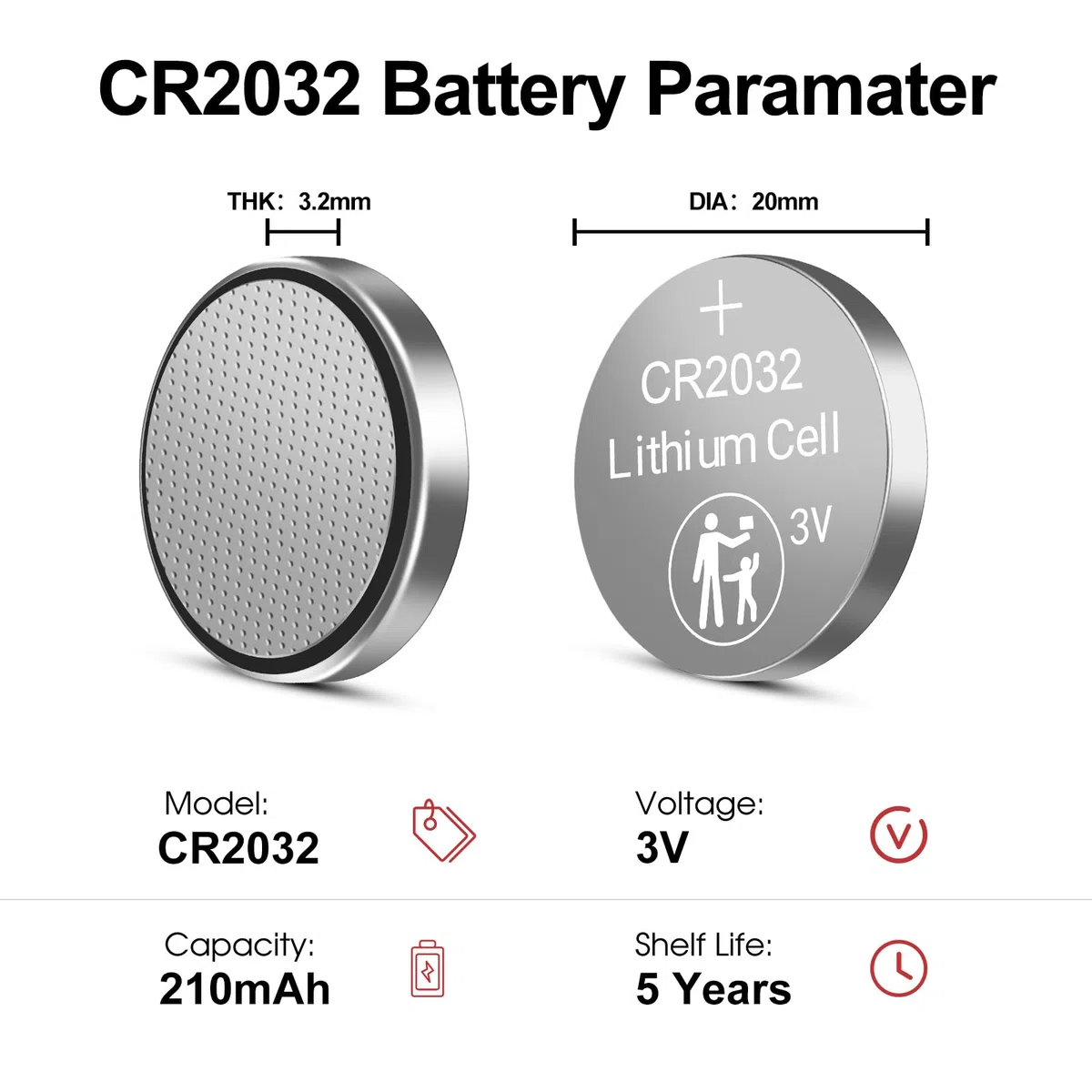 CR2032 - Batería de litio de 3 V, paquete de 100, batería de botón de 3 V, batería de litio para relojes, calculadoras, control remoto de coche, llavero