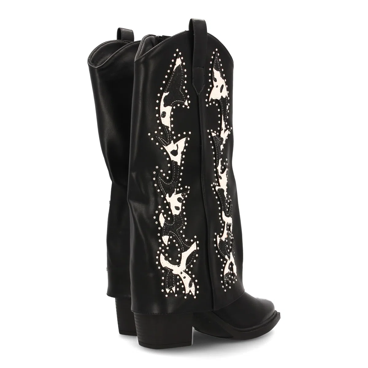 Bota Cowboy para Mujer con Estampados de Animal Print y Tachuelas Diseno Llamativo y Elegante. Ideal Otono Invierno.