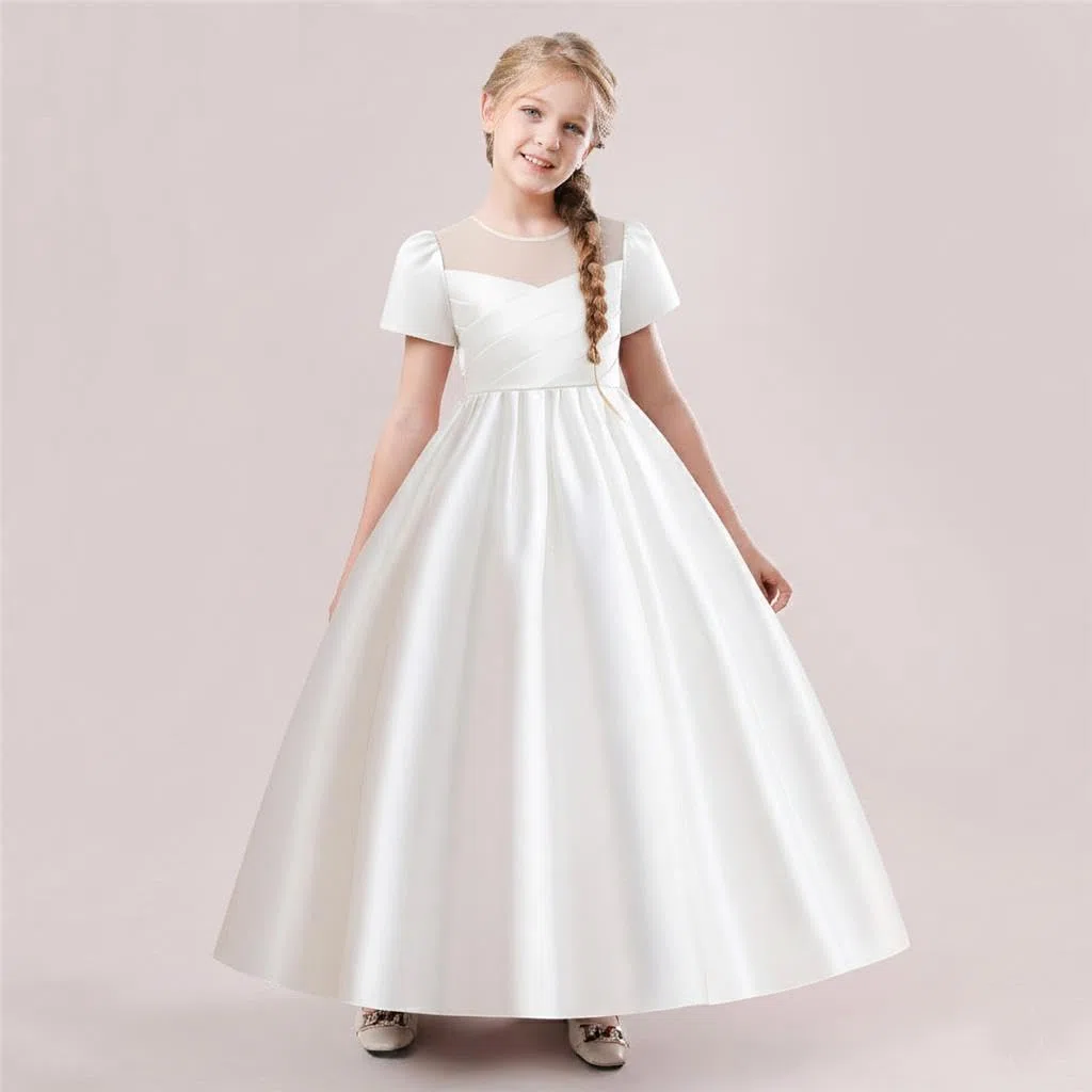 Lito Angels Vestido Largo de Fiesta para Niñas, 5-12 Años | Mangas abullonadas, Corpiño plisado, Falda larga en capas, Boda, Cumpleaños, Comunión