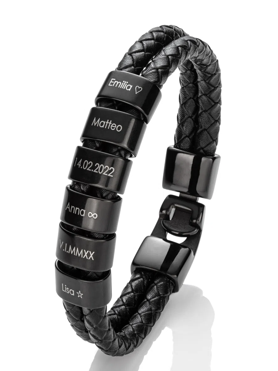 Pulsera personalizada de cuero negro para hombre con nombre - Pulsera con grabado - Regalo para hombre - Regalo papá