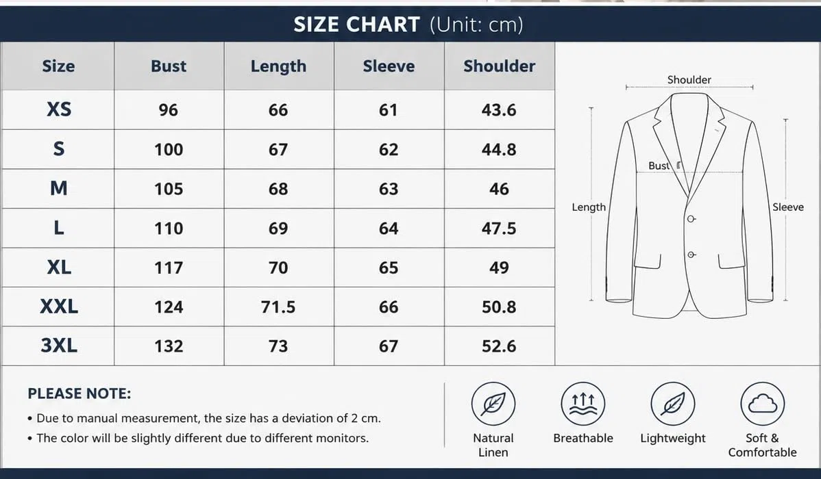 Traje Hombre Blazer De Lino 100% para Hombre Elegante E Informal Chaqueta De Lino Puro con Dos Botones Corte Entallado Estilo Deportivo con Bolsillos Ligero Forrado Ideal para Negocios Bo