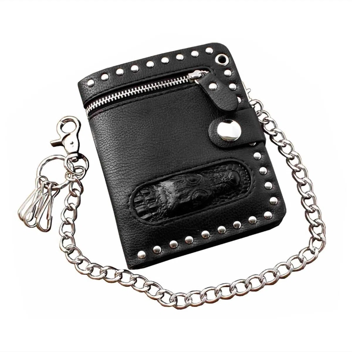 Cartera con Cadena para Hombre Cartera de Cuero Negra Plegable con Cadena for Hombre, Estilo Motero, Punk, gótico