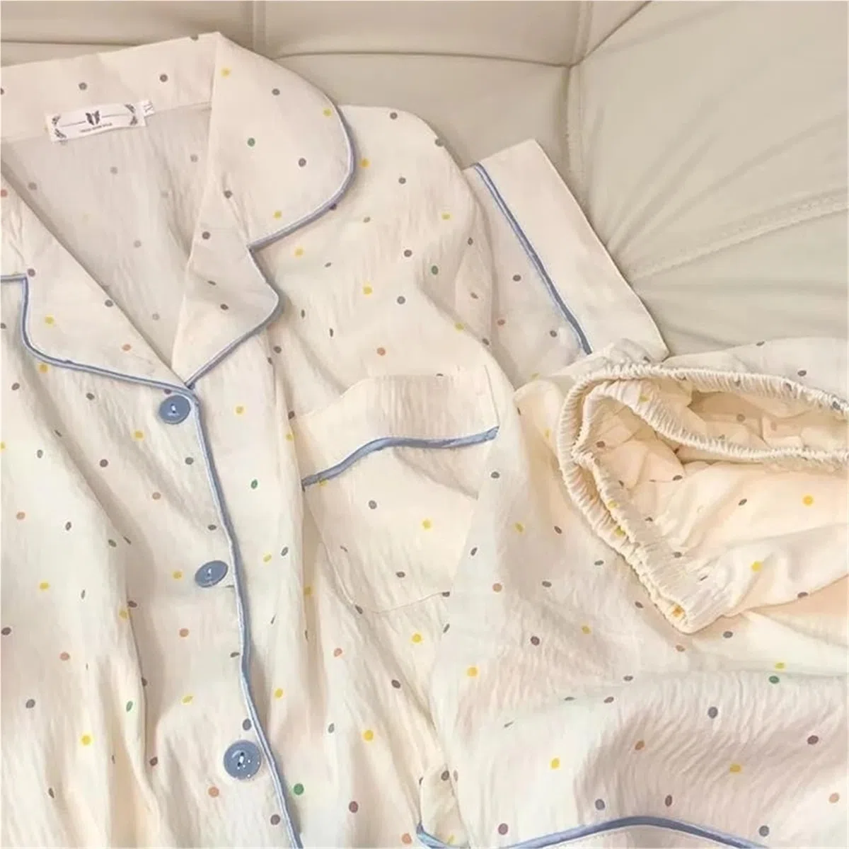 Conjunto de Pijama algodón con Estampado Lunares for Mujer, Conjunto 2 Piezas Top y Pantalones Cortos Manga Corta, for el hogar Informal cómodo para Descanso en casa