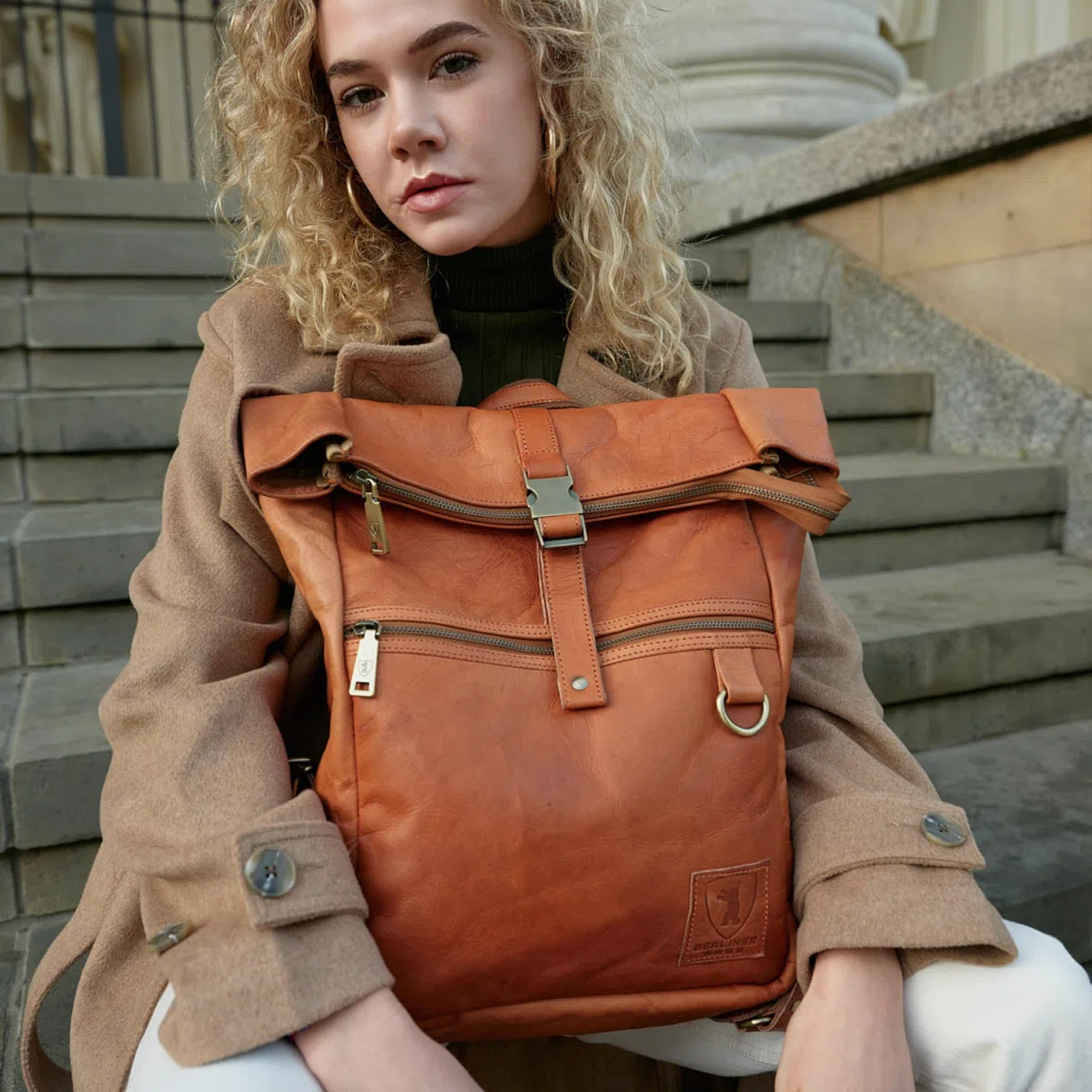 Berliner Bags Utrecht Mochila de Piel Auténtica con Compartimento para Portátil y Diseño para Ciclistas, para Hombre y Mujer
