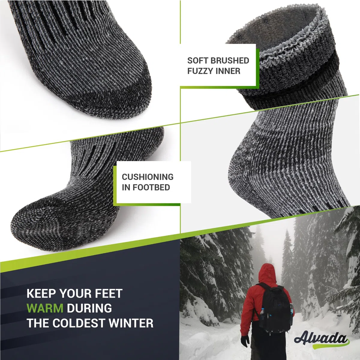 Alvada Calcetines térmicos de lana cálidos para invierno, absorben la humedad y transpirables, cómodos calcetines para botas