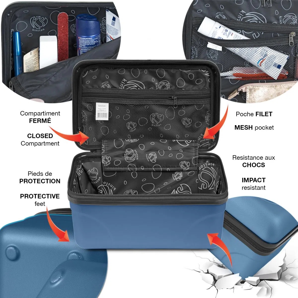 KINSTON Set di 2 Vanity Beauty Case da Viaggio per Cosmetici, Rigidi con Manico, Organizer da Viaggio, Scatola Portaoggetti – Grande Capacità