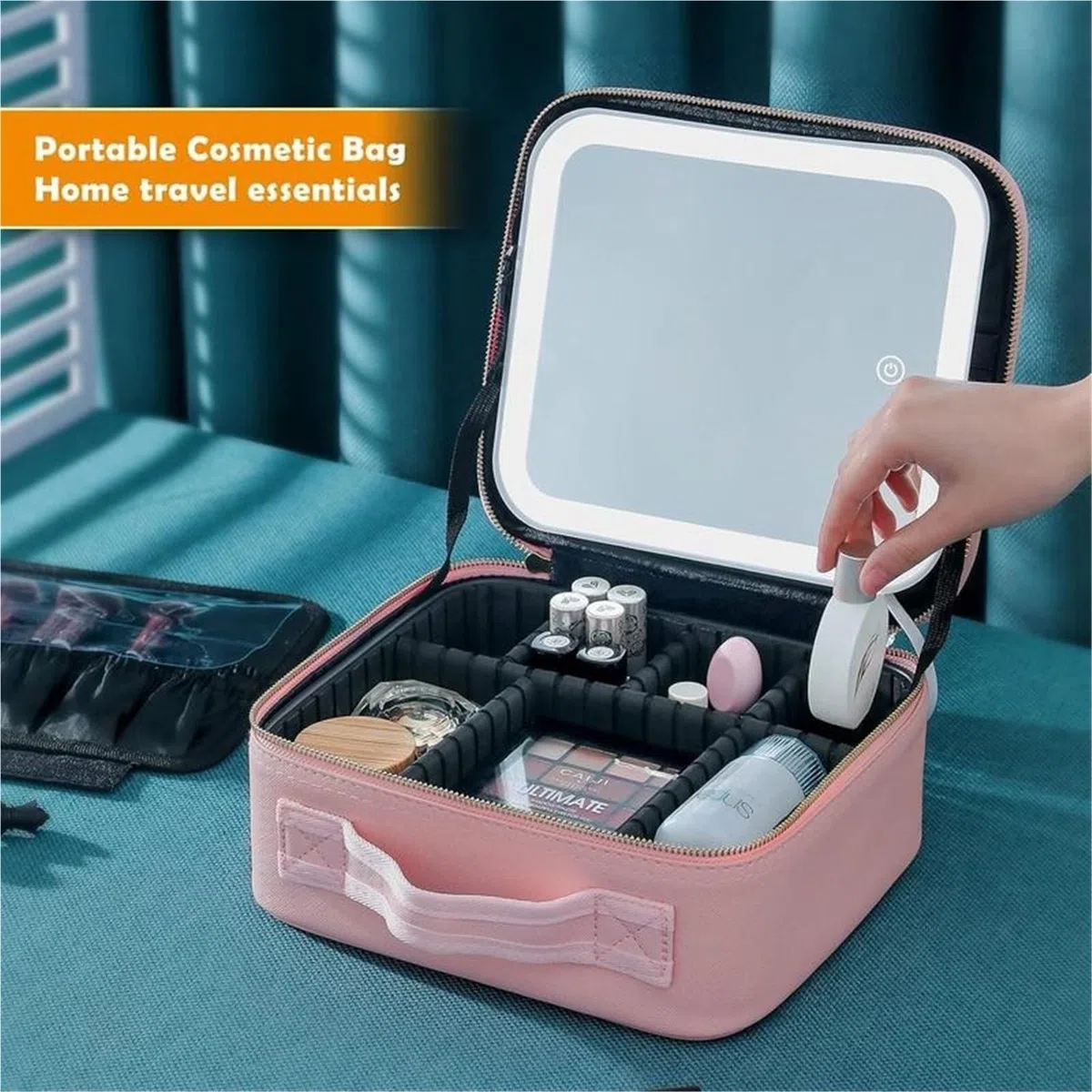 Bolsa de Maquillaje con Espejo y Estuche de Maquillaje de Viaje Ligero Cosmético Neceser de Maquillaje