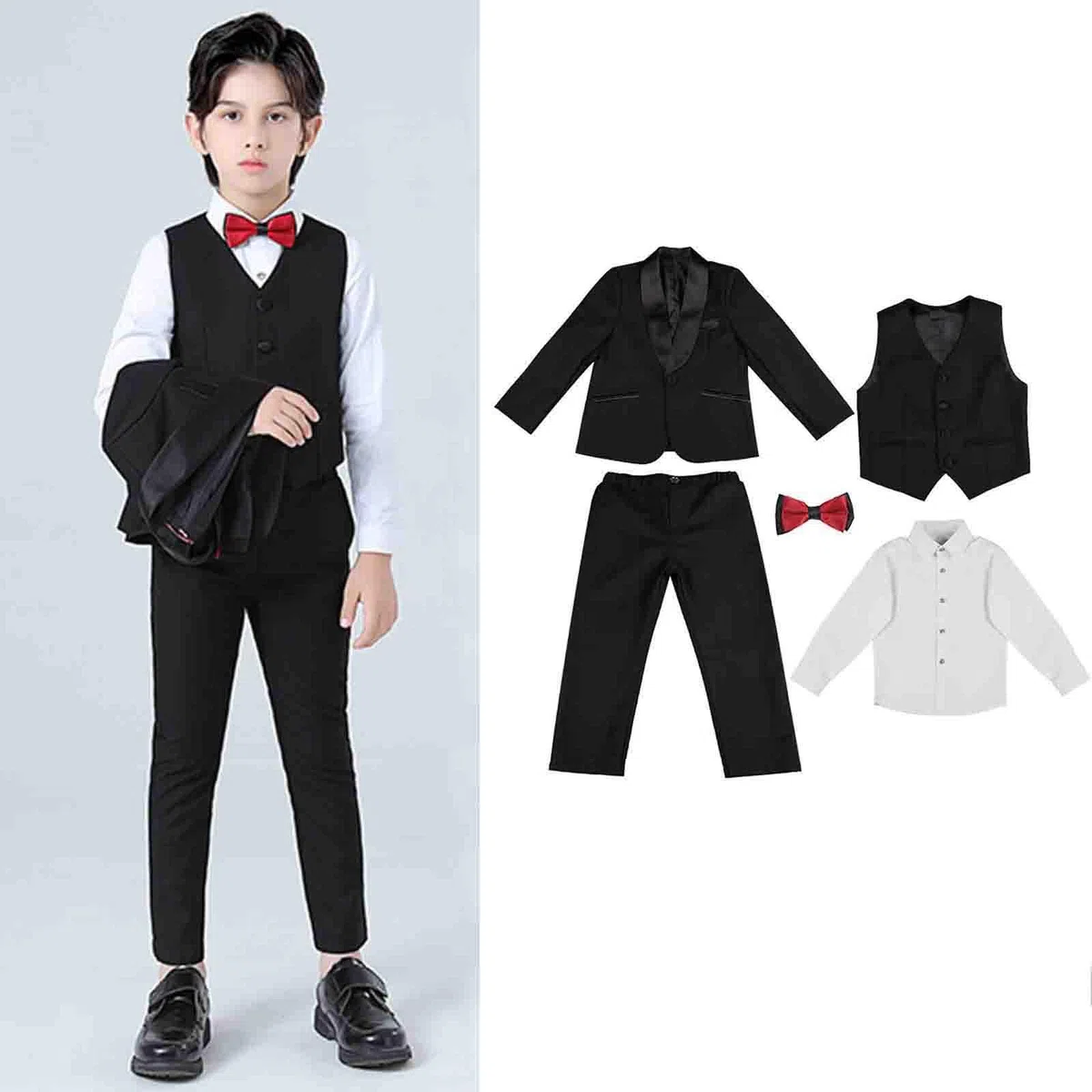 Niños Niño Bebé Niño Primavera Verano Algodón Manga Larga Camisa Pantalones Abrigo Chaleco Sólido 5PC Ropa