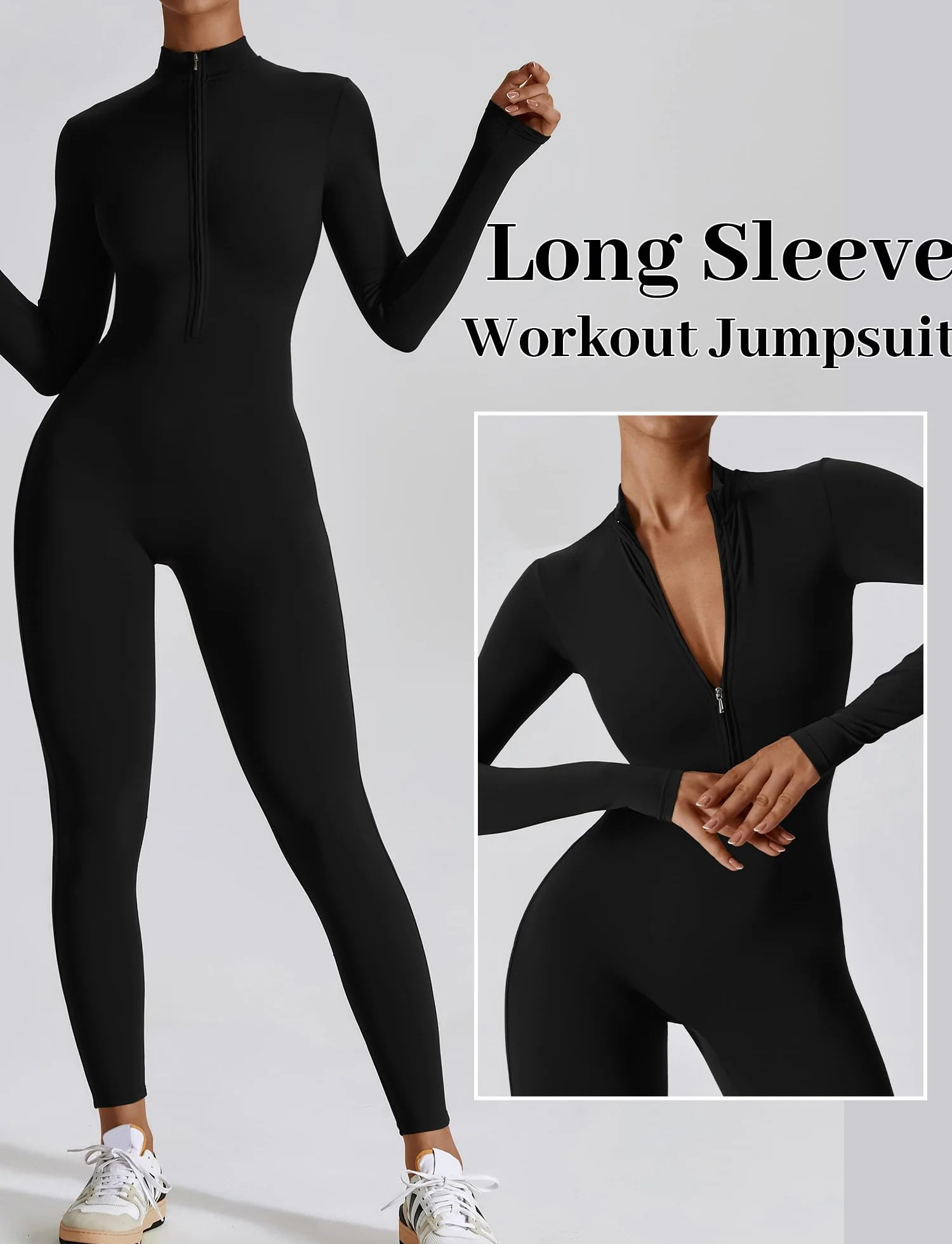 SEAUR Enterizo de yoga para mujer, largo y deportivo, body ajustado con cremallera de 1/2, mameluco de una pieza para gimnasio, fitness, correr, S-XL