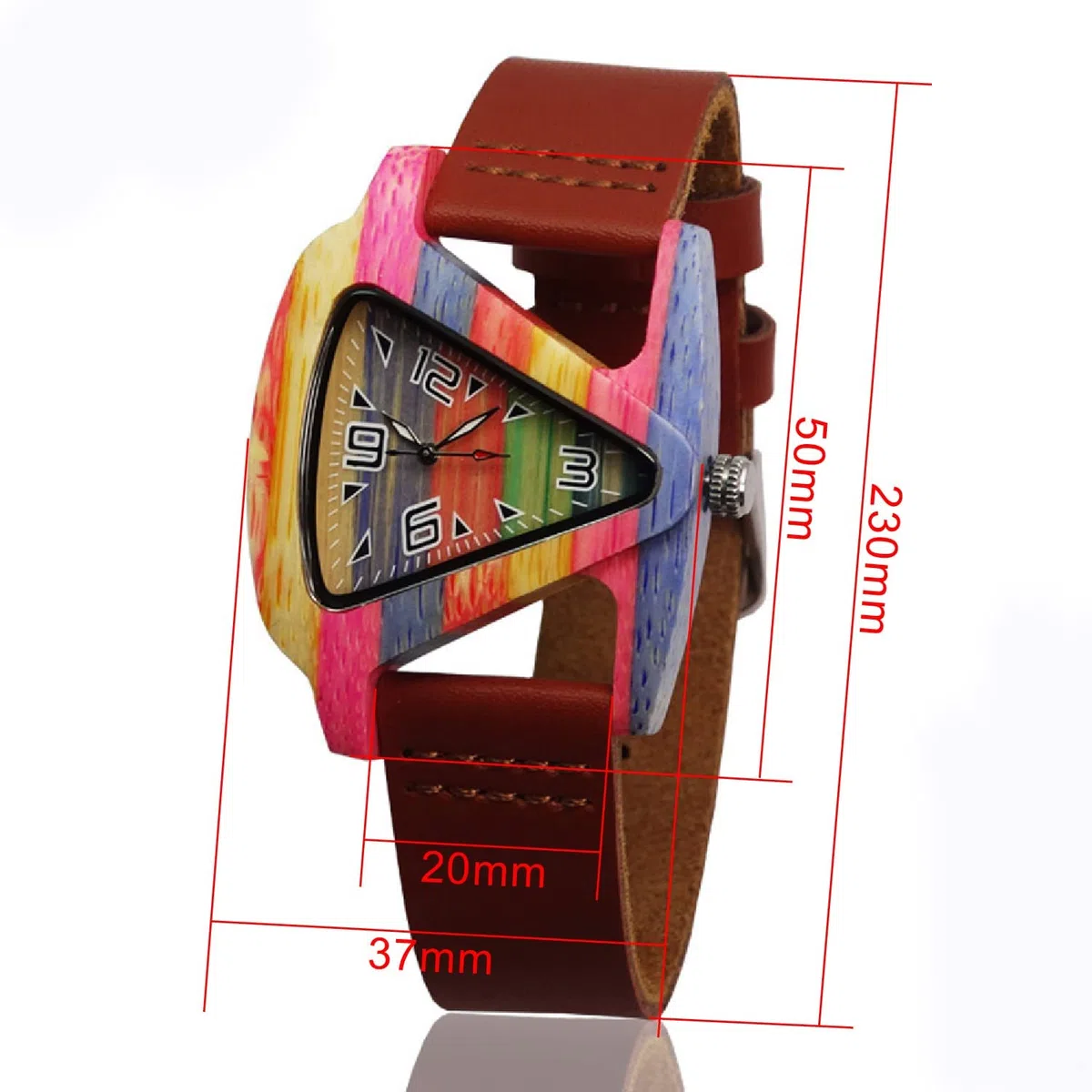 Relojes de madera para mujer y mujer, diseño de triángulo, reloj de madera, ligero, hecho a mano, de madera, reloj de pulsera de cuarzo para hombres y mujeres, reloj de pulsera, colorful bamboo